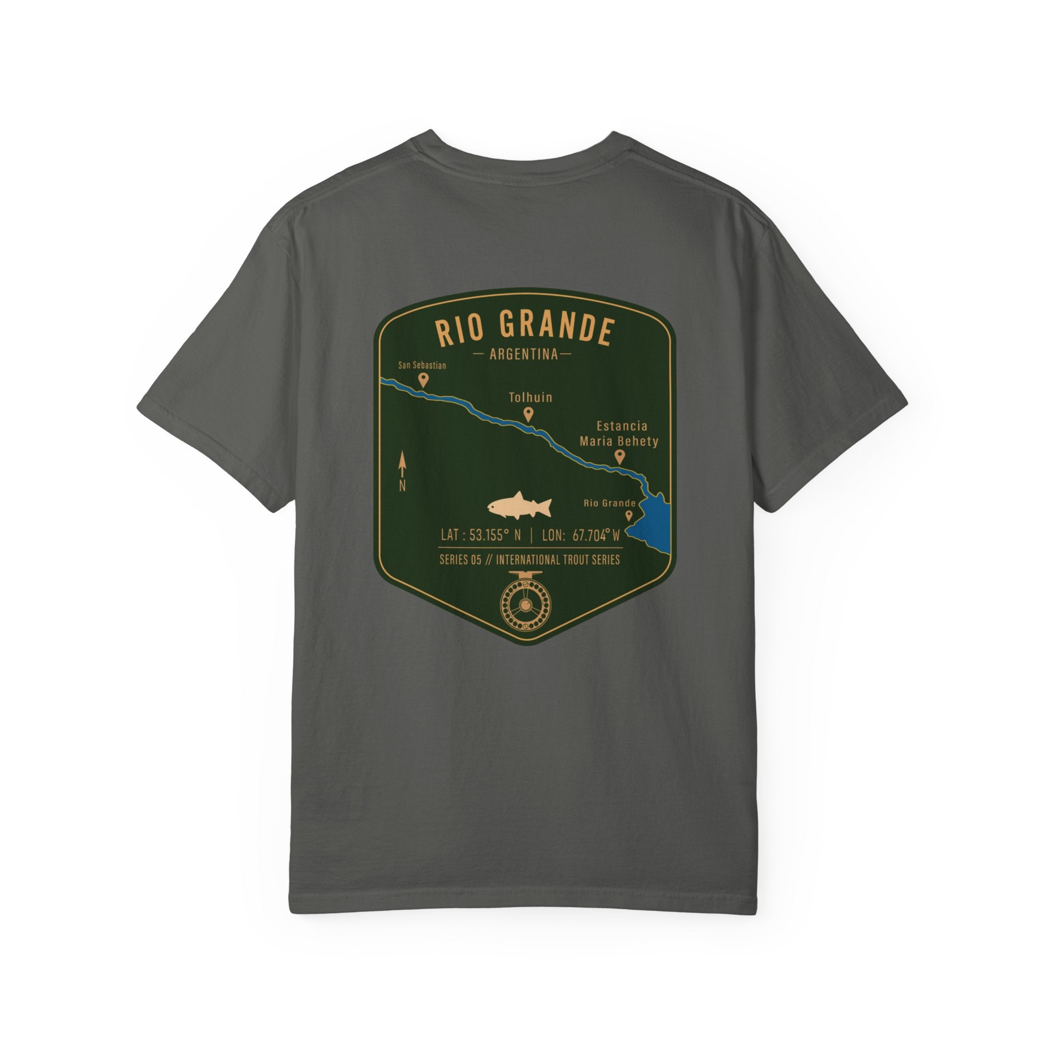 Rio Grande Argentina Fly Fishing T-Shirt - International Trout Series Map - Premium Angler Gift for Trout Fishermen