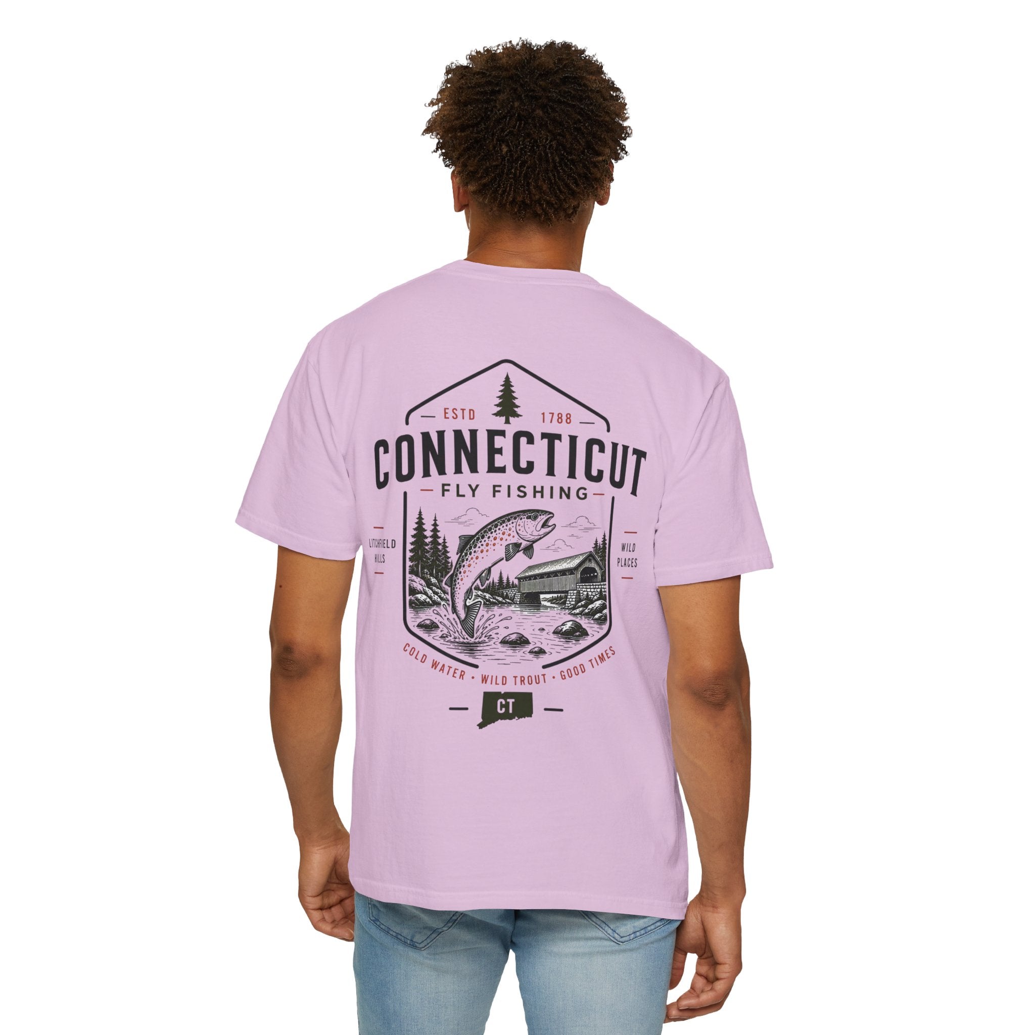 Connecticut - State Fly Fishing Badge — Rugged Cotton Tee