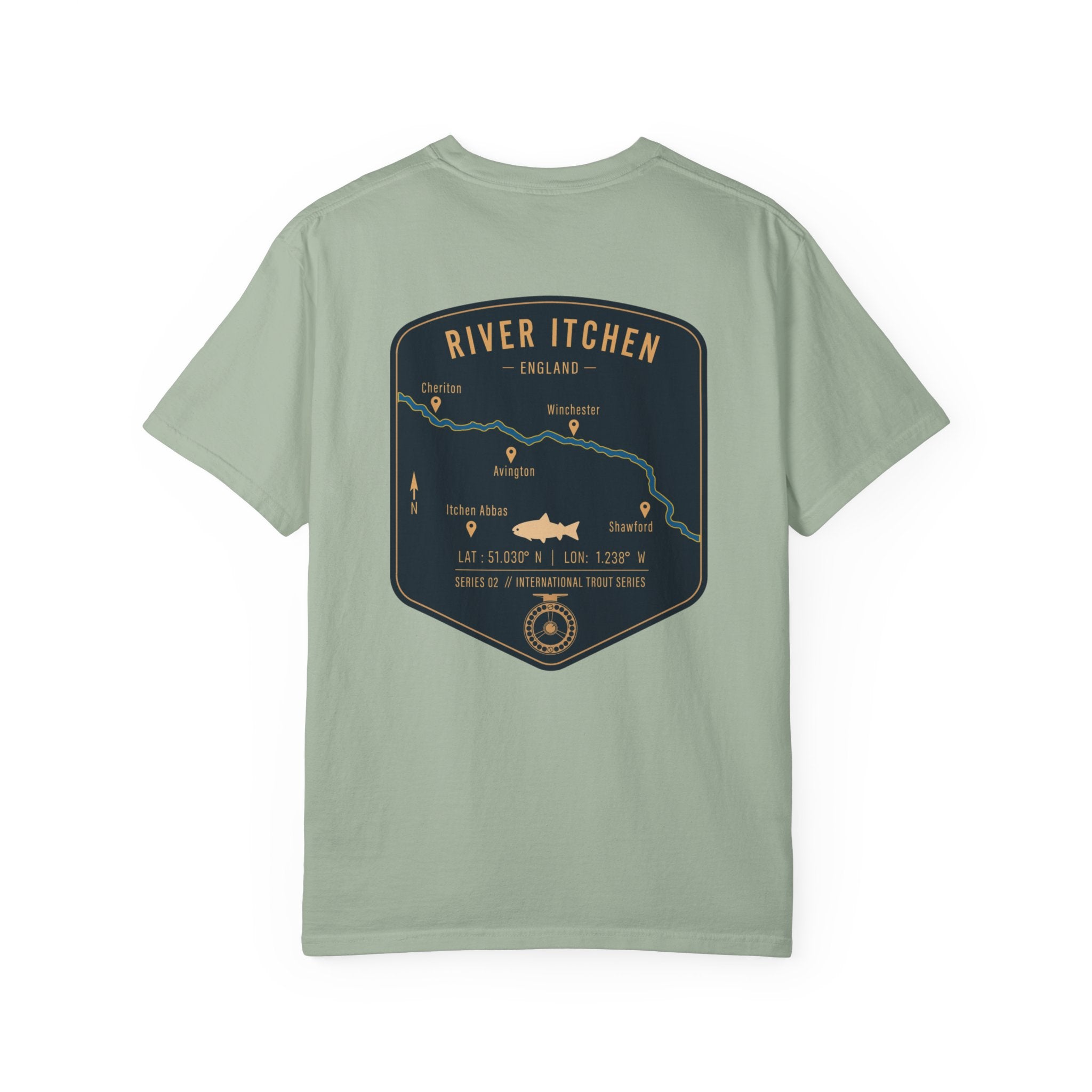 River Itchen England Fly Fishing Trout T-Shirt - Vintage Winchester Map Angler Gift - International Trout Series