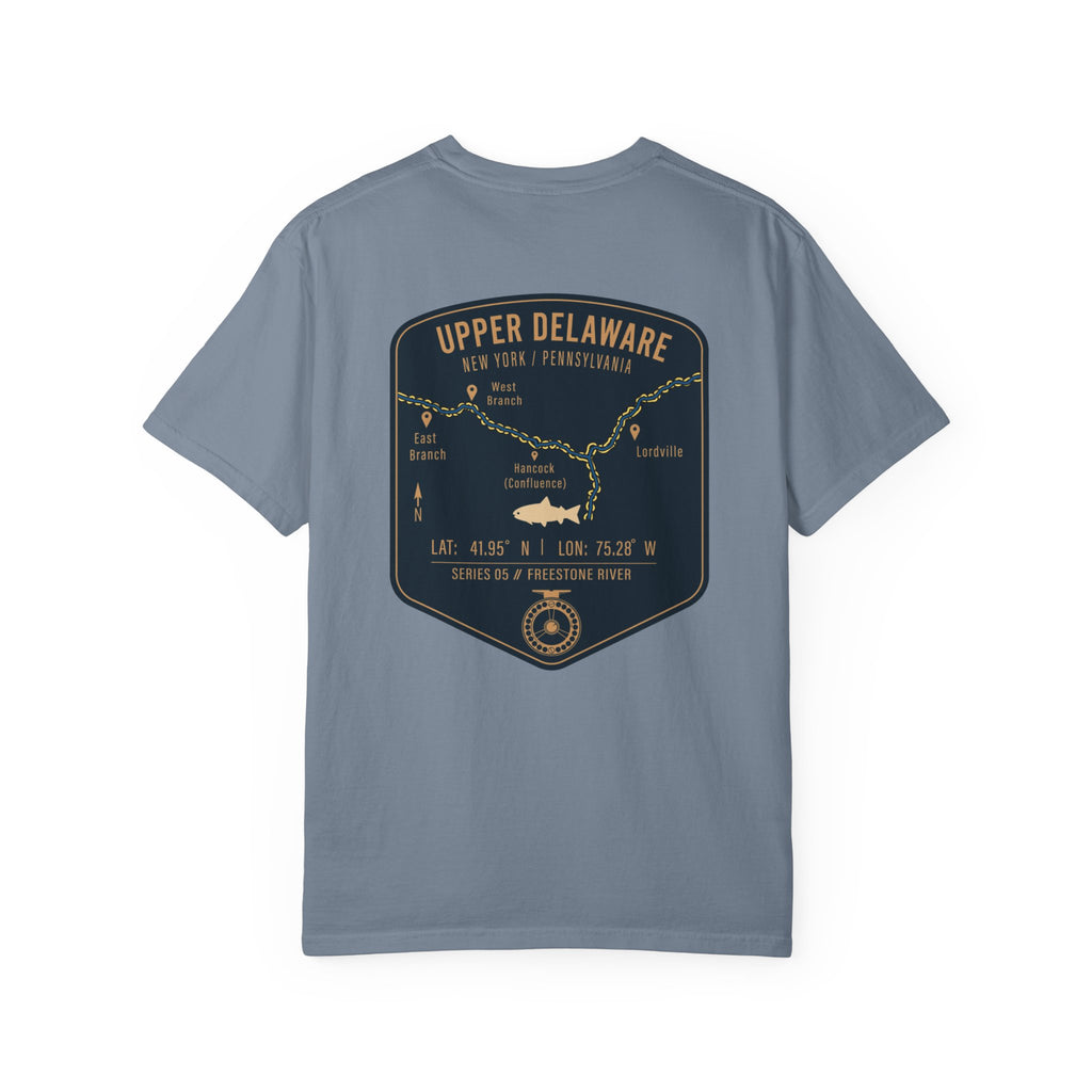 Upper Delaware River Fly Fishing T-Shirt - Vintage Hancock NY PA Map Design - Premium Angler Gift Tee