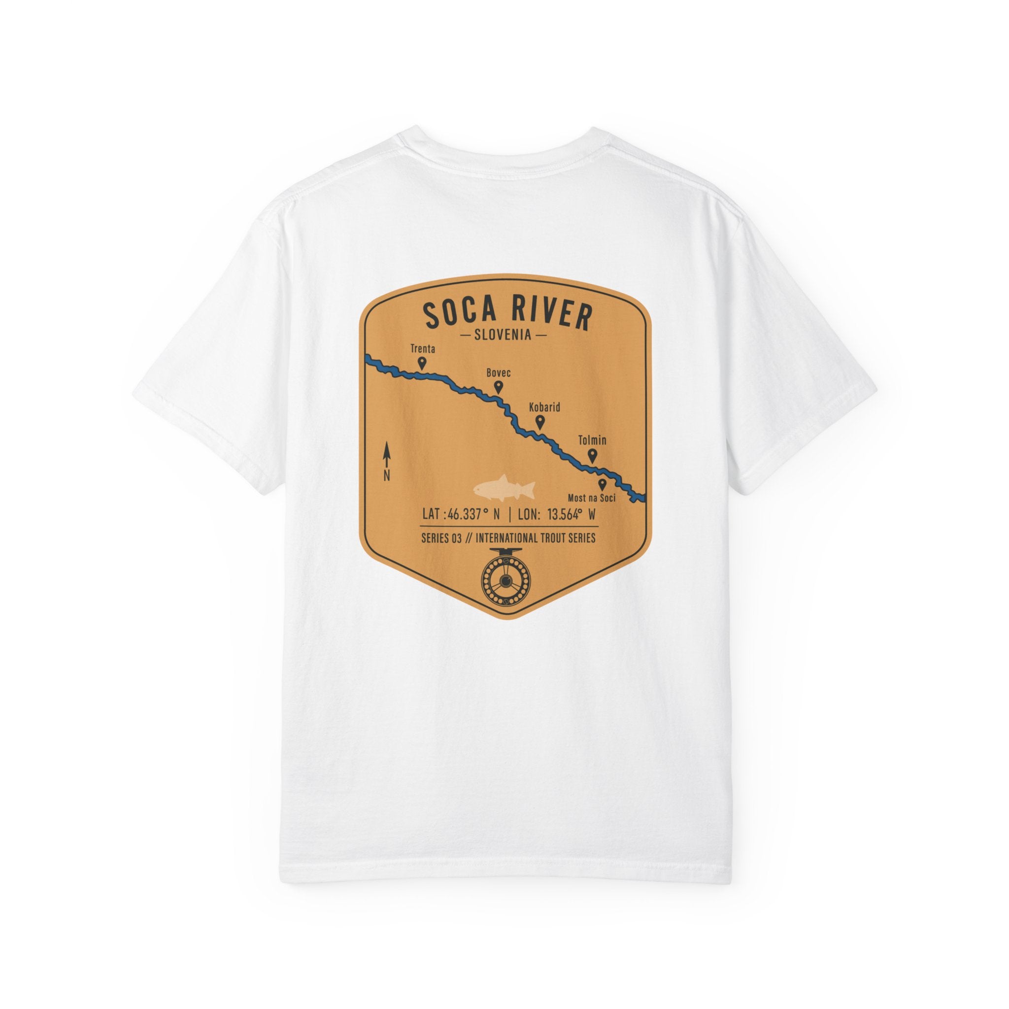 Soca River Slovenia Fly Fishing T-Shirt - International Trout Series Map Tee for Anglers and Outdoor Adventurers