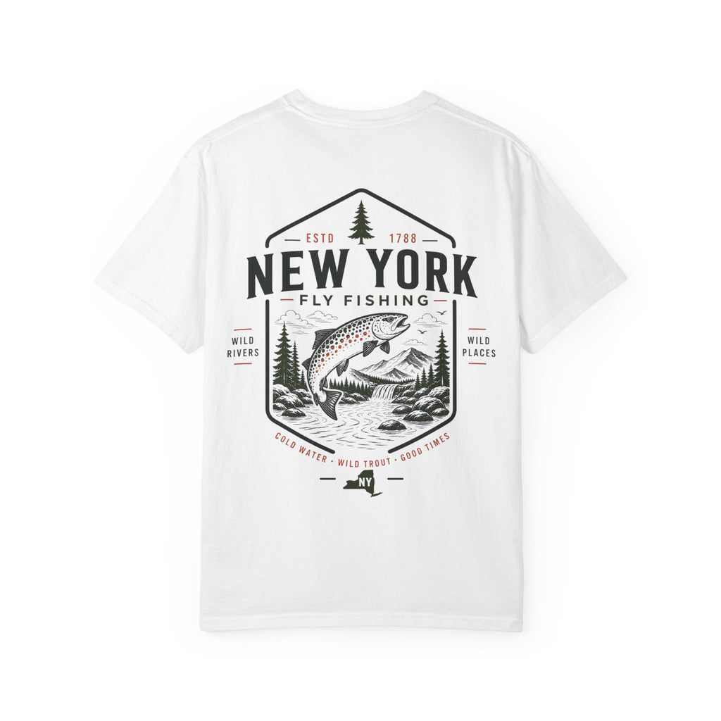 New York - State Fly Fishing Badge — Rugged Cotton Tee