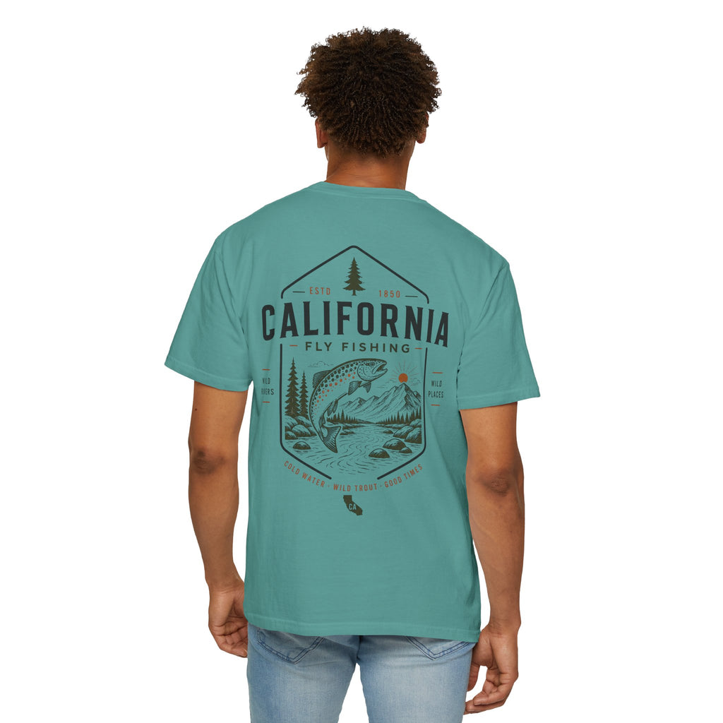 California - State Fly Fishing Badge — Rugged Cotton Tee
