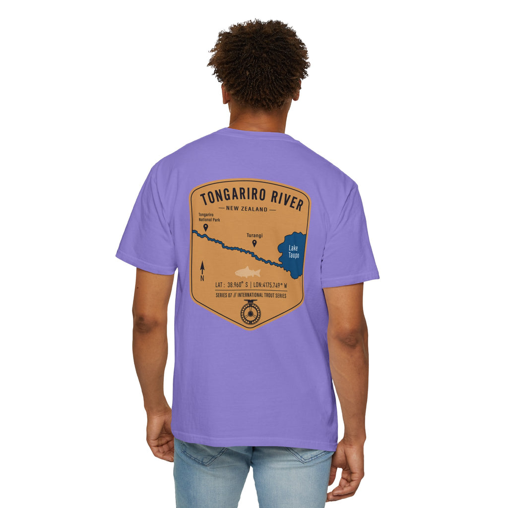 Tongariro River New Zealand Fly Fishing T-Shirt - Vintage Trout Fishing Map Tee for Anglers - Turangi Lake Taupo Souvenir