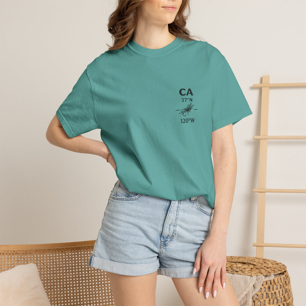 California - State Fly Fishing Badge — Rugged Cotton Tee