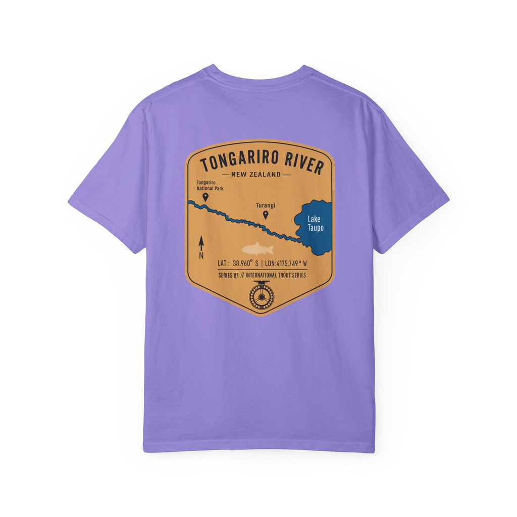 Tongariro River New Zealand Fly Fishing T-Shirt - Vintage Trout Fishing Map Tee for Anglers - Turangi Lake Taupo Souvenir