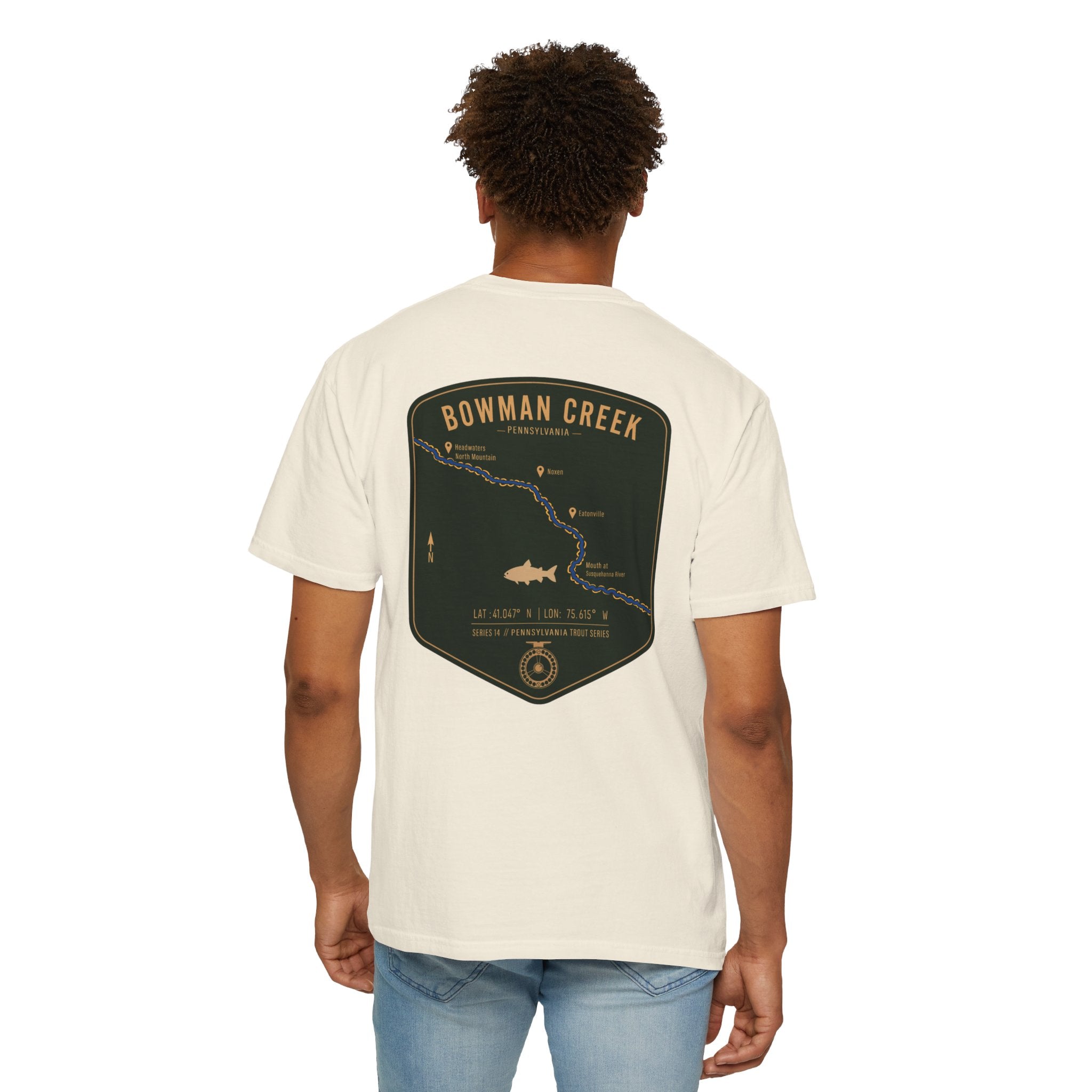 Bowman Creek Pennsylvania Fly Fishing T-Shirt - Series 14 Trout Map Tee for Anglers