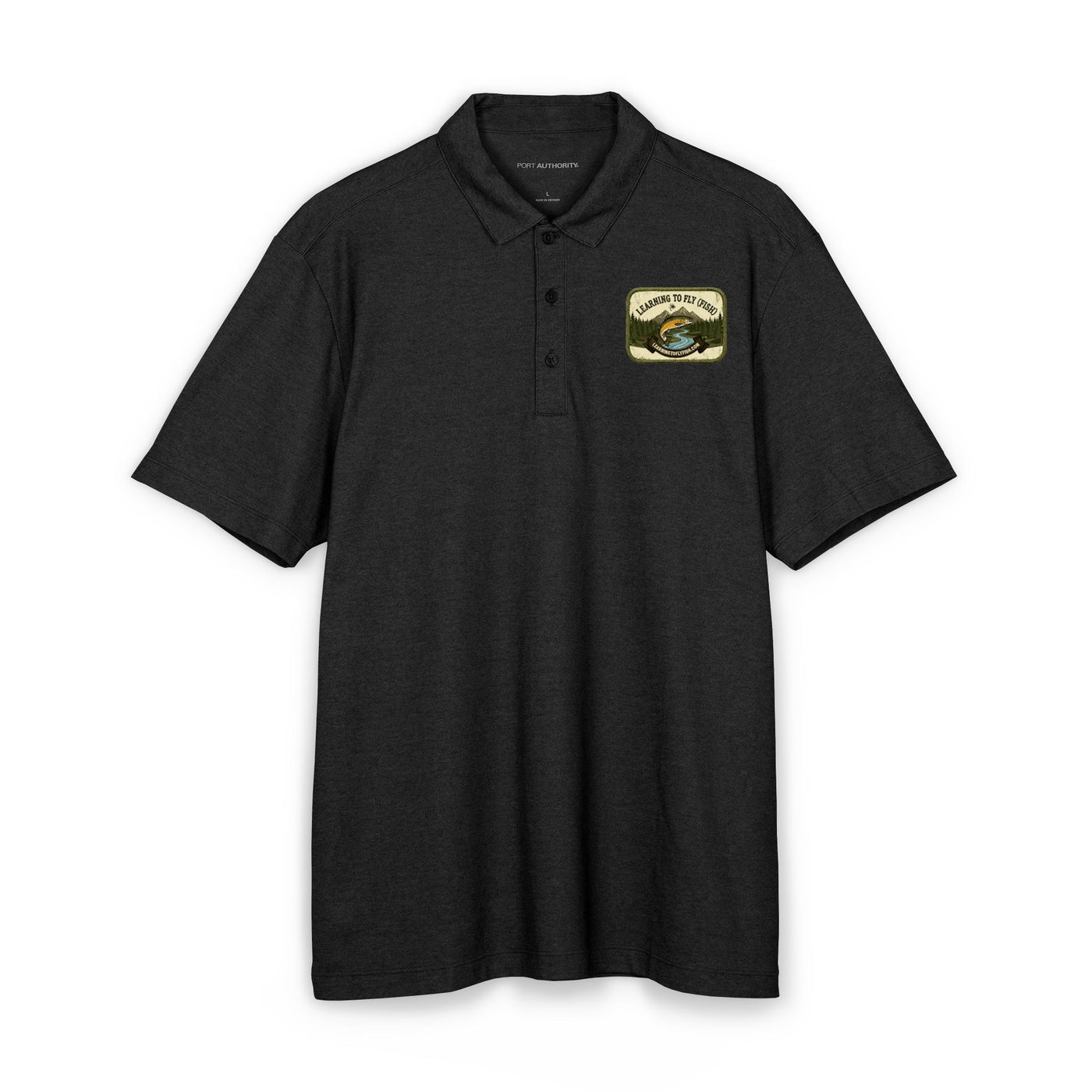 Learning to Fly (Fish) Fishing Map Polo | Port Authority® Fine Pique Blend