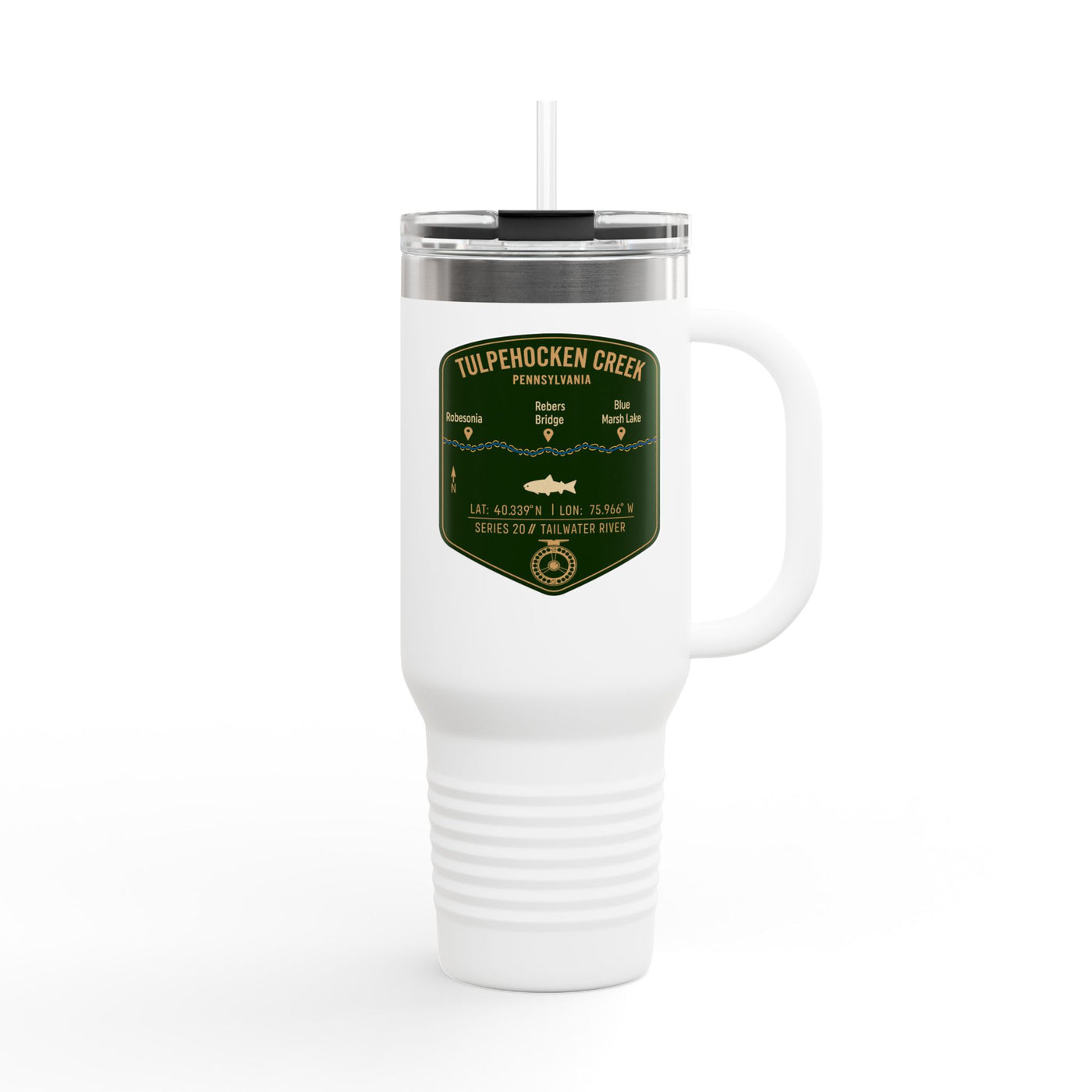 Tulpehocken Creek Fishing Badge Travel Mug | 40oz Insulated Tumbler
