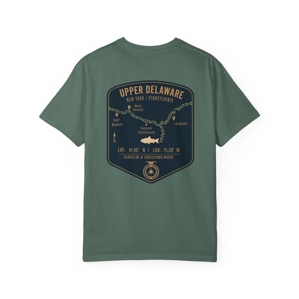 Upper Delaware River Fly Fishing T-Shirt - Vintage Hancock NY PA Map Design - Premium Angler Gift Tee