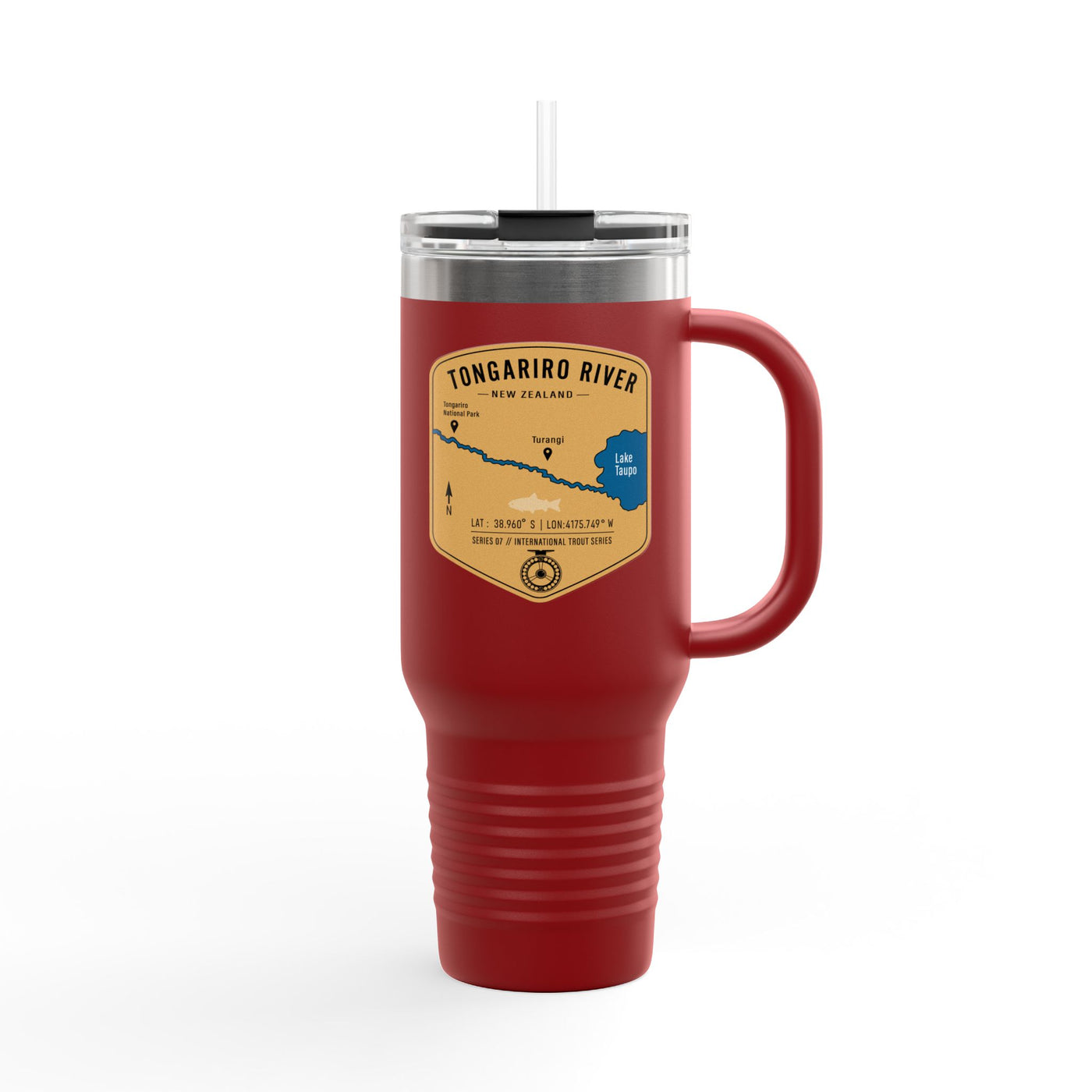 Tongariro River Fishing Badge Travel Mug | 40oz Insulated Tumbler