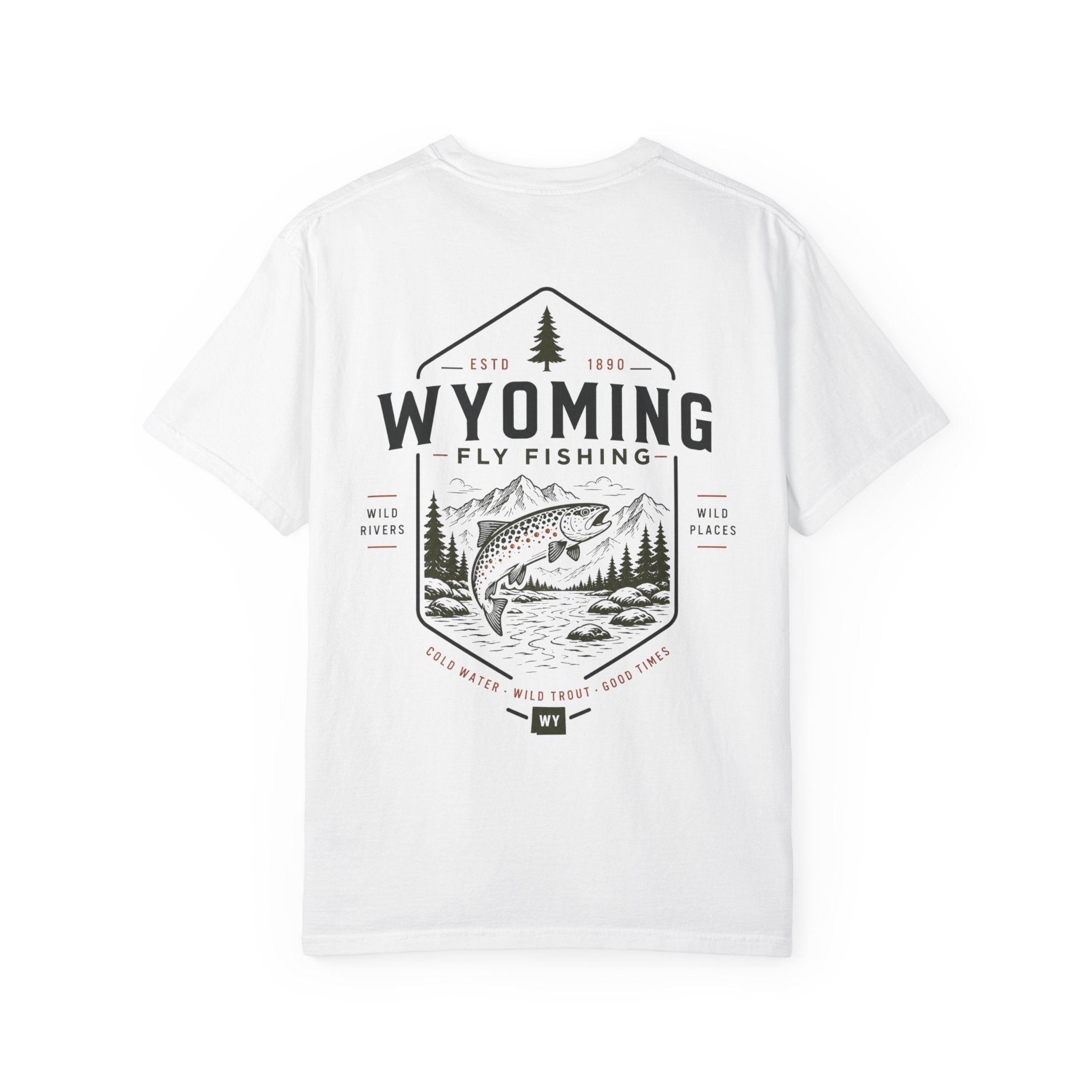 Wyoming - State Fly Fishing Badge — Rugged Cotton Tee