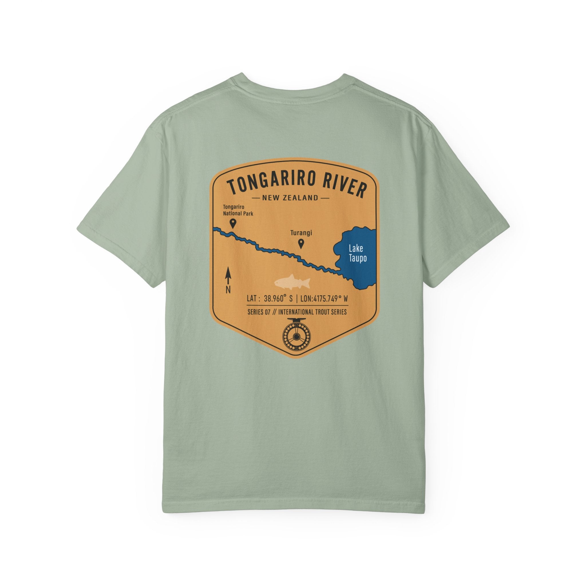 Tongariro River New Zealand Fly Fishing T-Shirt - Vintage Trout Fishing Map Tee for Anglers - Turangi Lake Taupo Souvenir