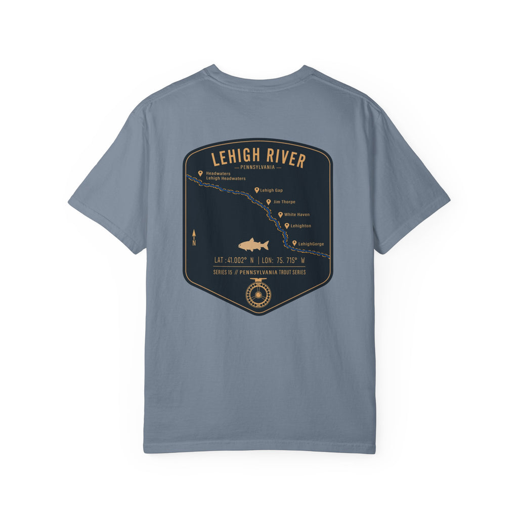 Lehigh River Pennsylvania Trout Fishing T-Shirt - Fly Fishing Map Tee with Jim Thorpe & Lehigh Gorge - Premium Angler Gift