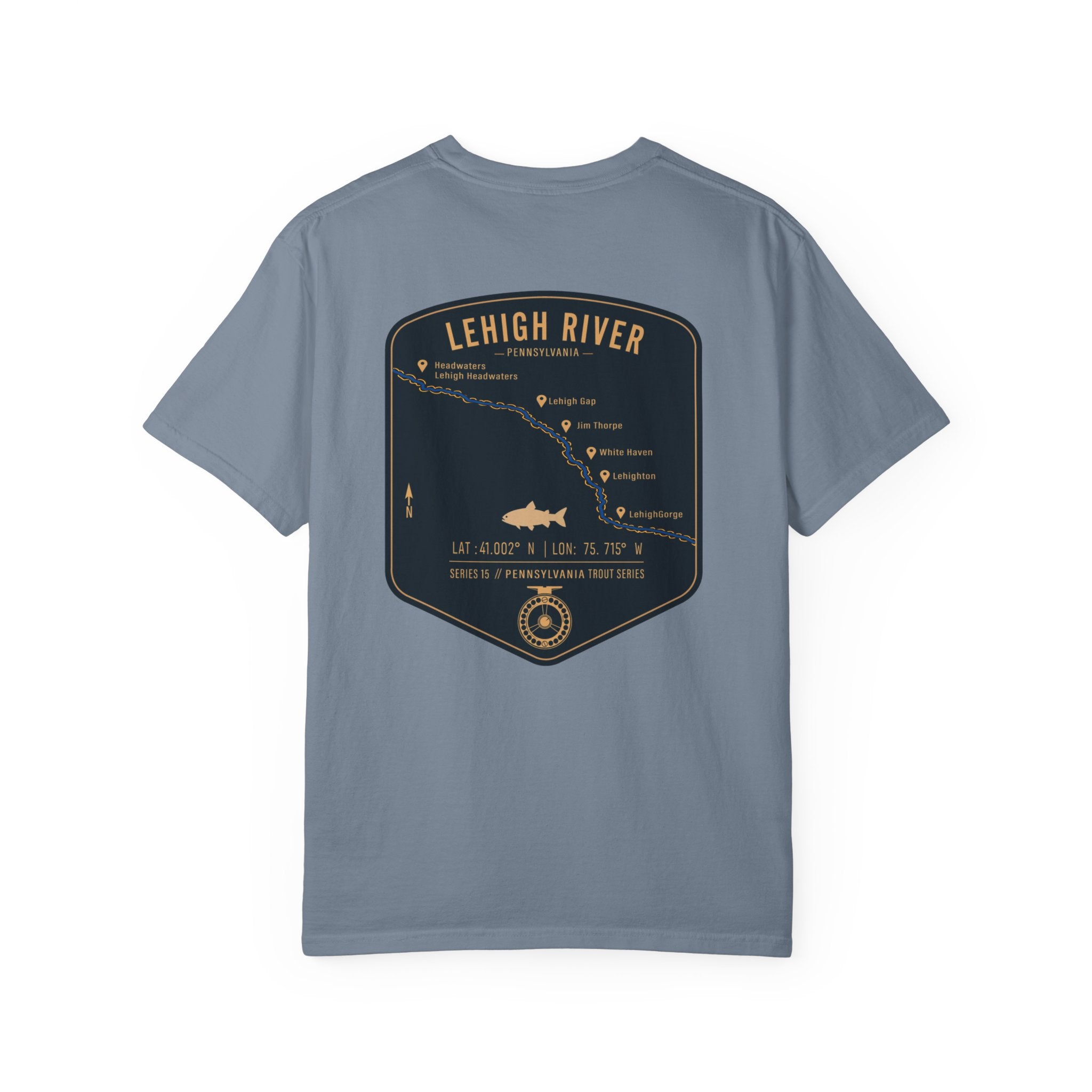 Lehigh River Pennsylvania Trout Fishing T-Shirt - Fly Fishing Map Tee with Jim Thorpe & Lehigh Gorge - Premium Angler Gift