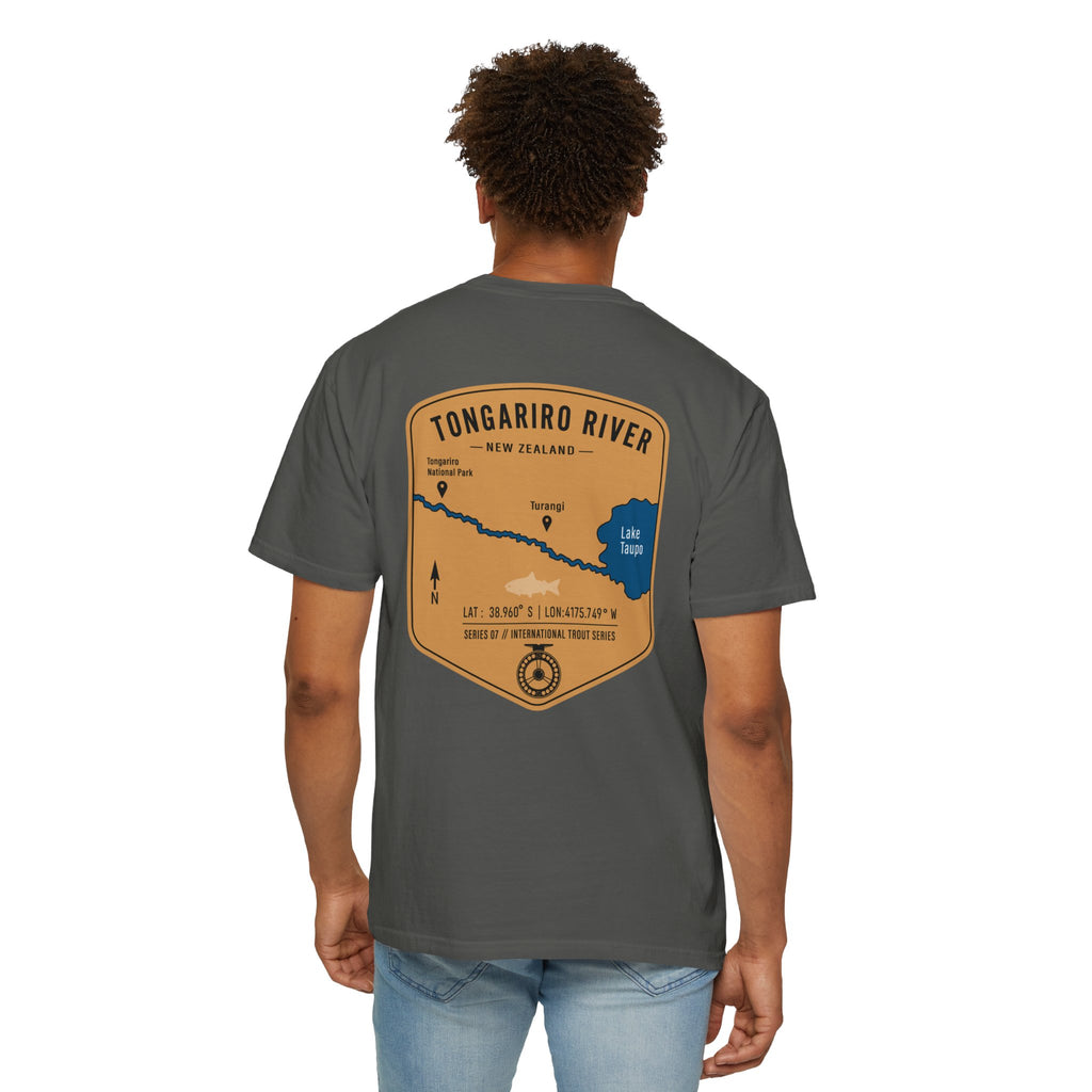 Tongariro River New Zealand Fly Fishing T-Shirt - Vintage Trout Fishing Map Tee for Anglers - Turangi Lake Taupo Souvenir