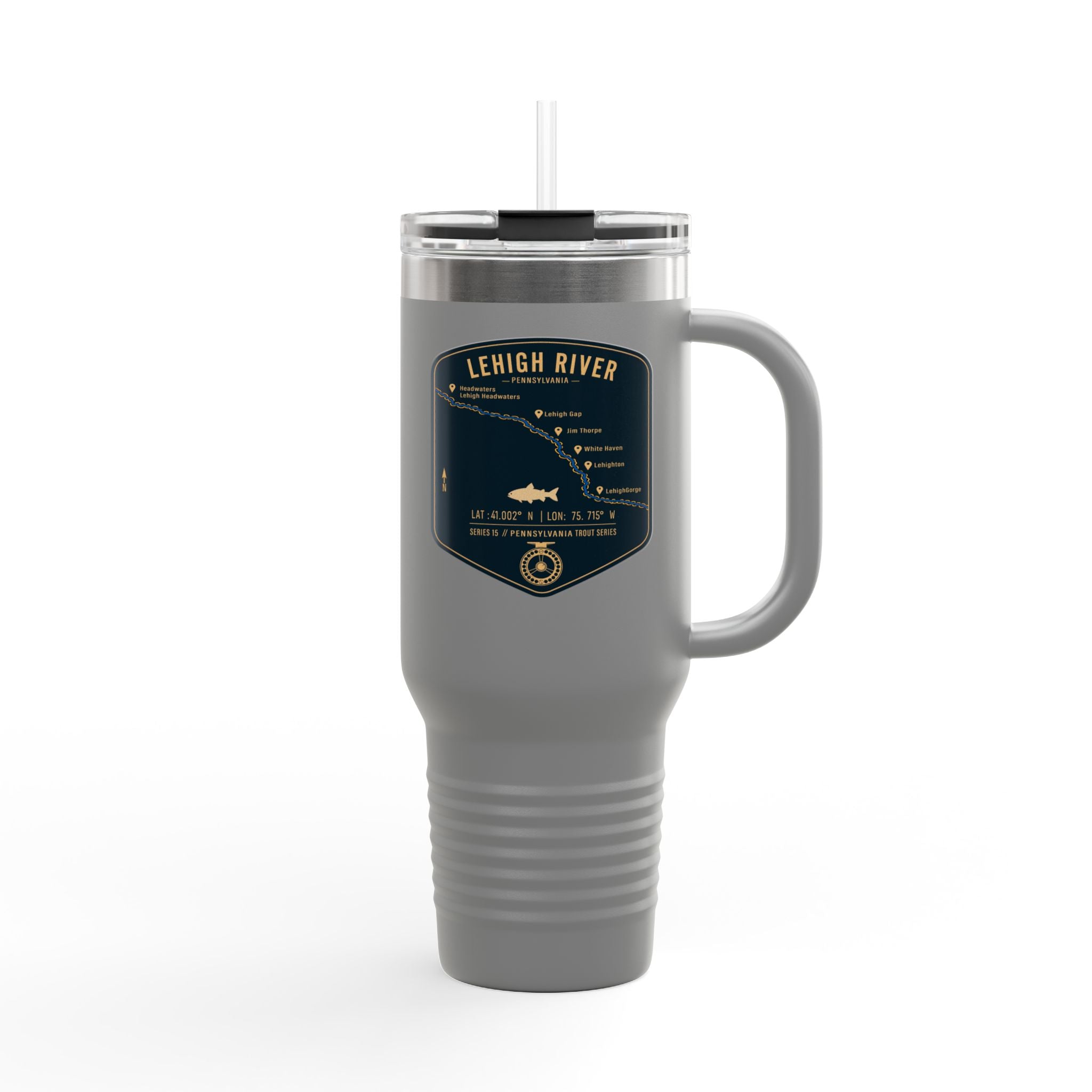 Lehigh River Fishing Badge Travel Mug | 40oz Insulated Tumbler