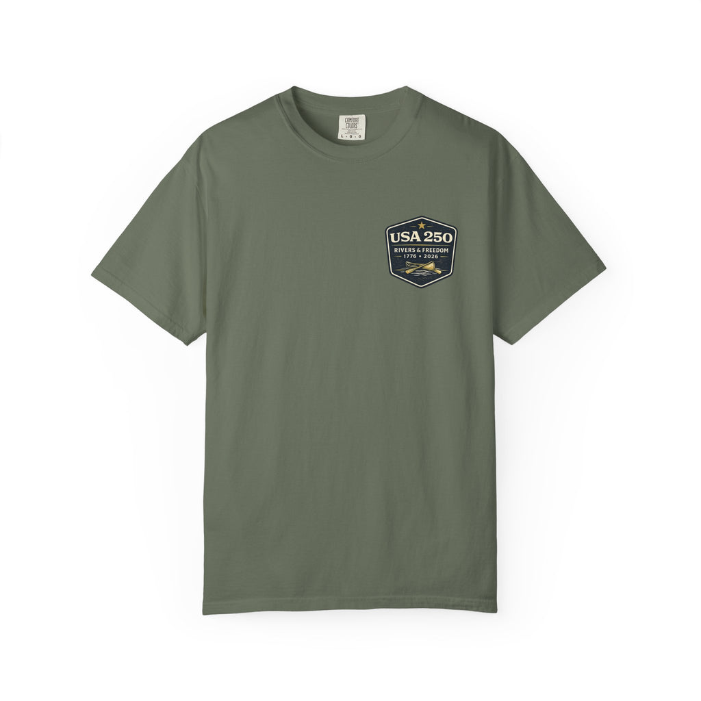 USA 250 River Heritage Light Color Back Badge Rugged Cotton Tee