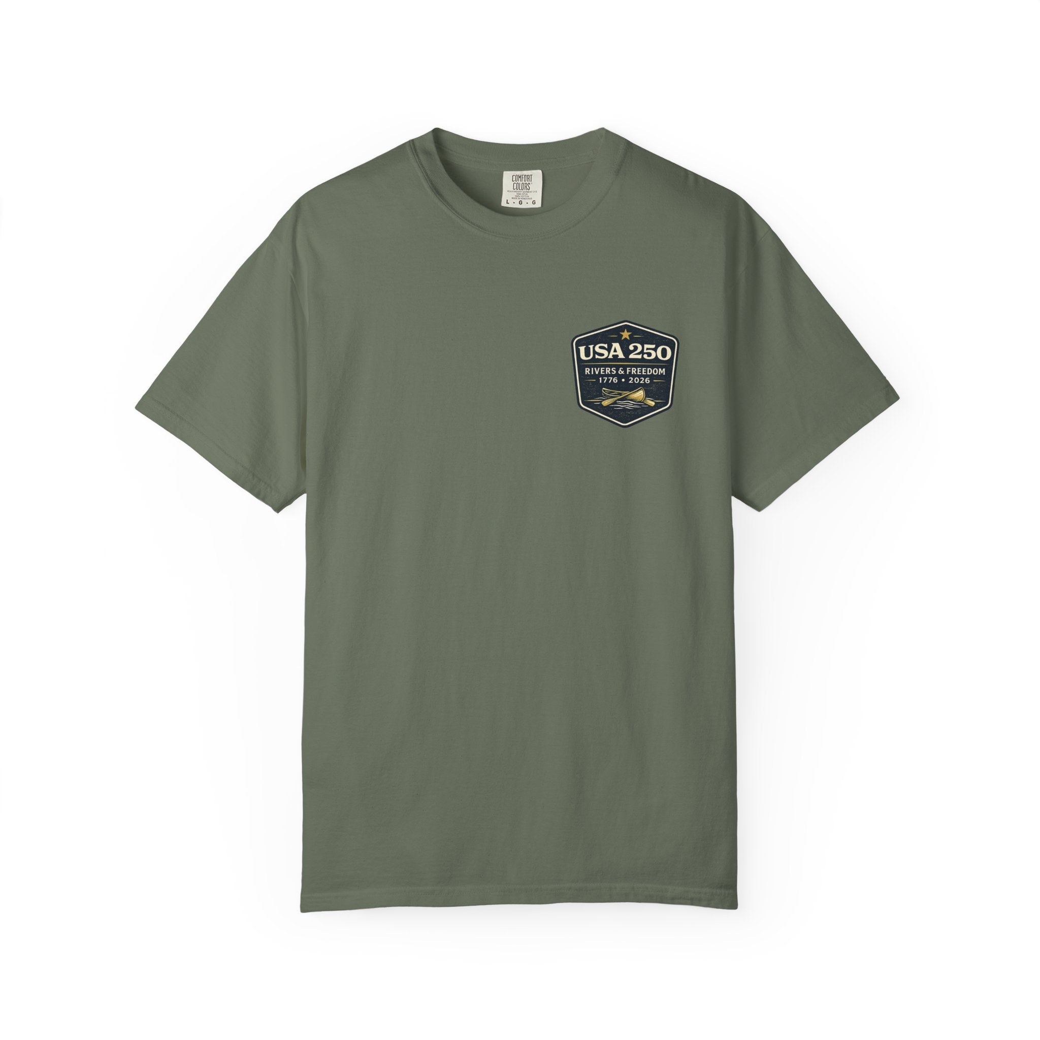 USA 250 River Heritage Light Color Back Badge Rugged Cotton Tee