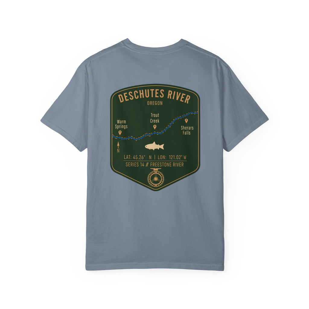 Deschutes River Oregon Fly Fishing T-Shirt - Vintage Trout Angler Map Tee - Warm Springs & Trout Creek Adventure Apparel