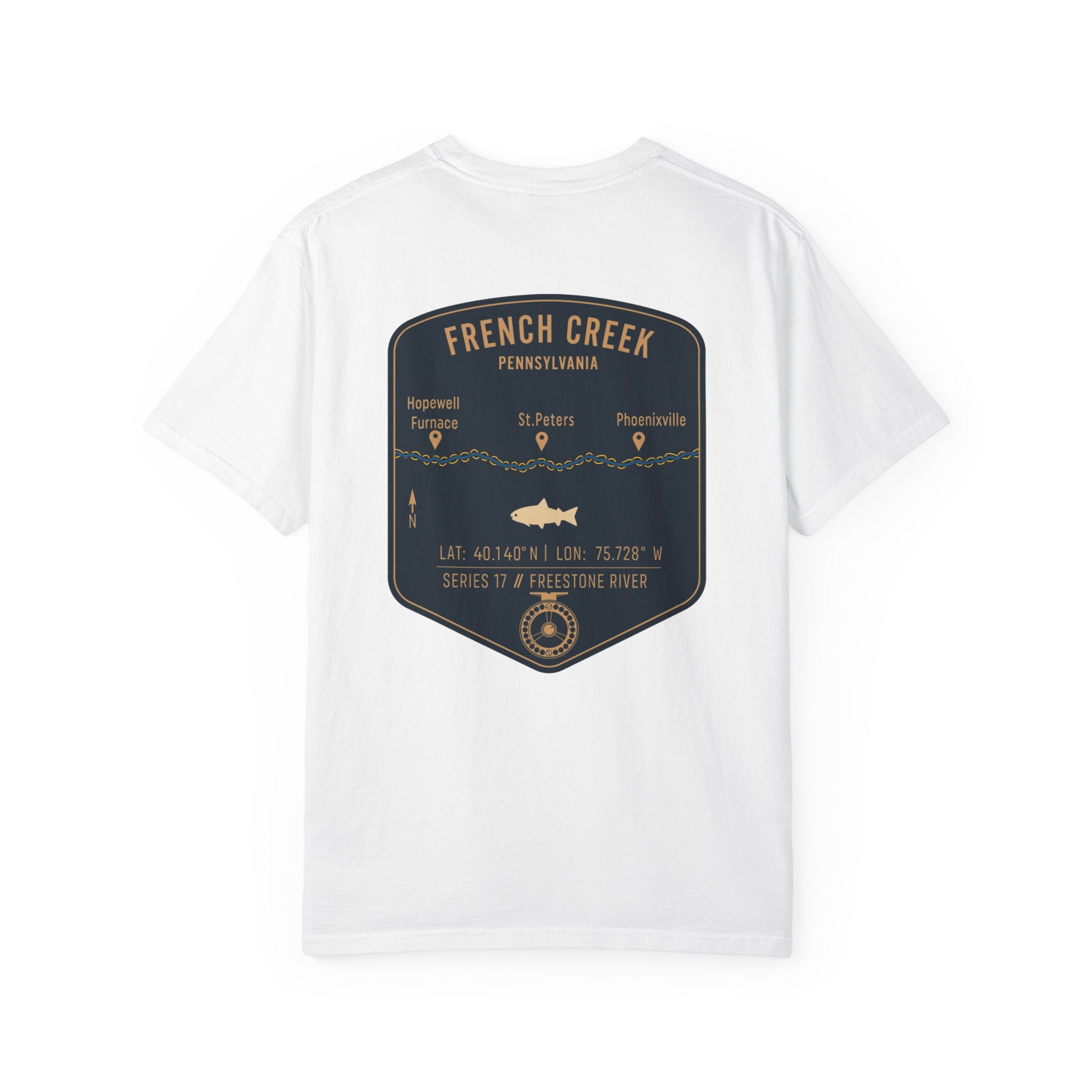 French Creek Pennsylvania Fly Fishing T-Shirt - Vintage Angler Tee with Hopewell Furnace & Phoenixville - Premium Fishing Gift for Men