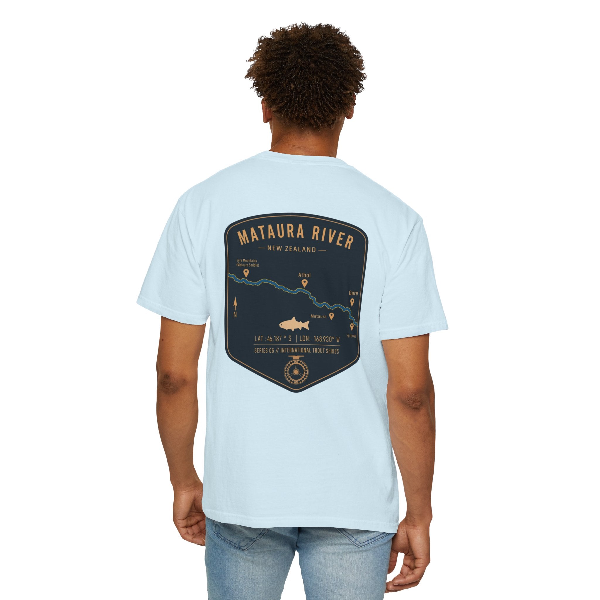 Mataura River New Zealand Fly Fishing T-Shirt - Vintage Trout Series Map Graphic Tee - Gift for Anglers