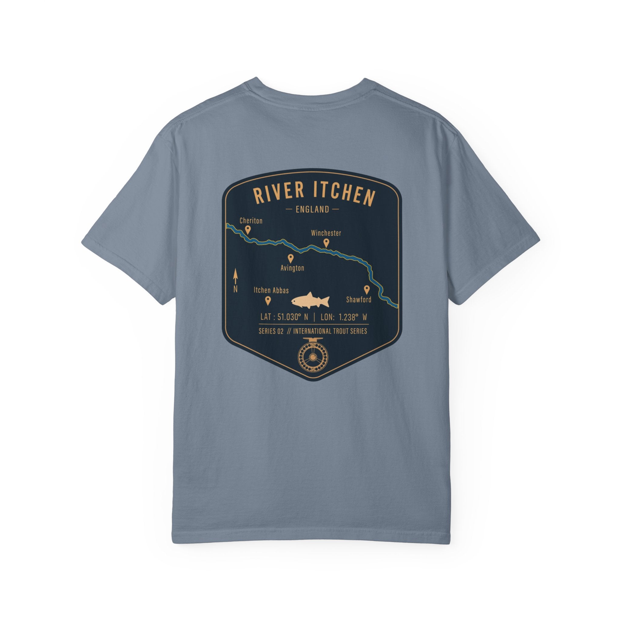 River Itchen England Fly Fishing Trout T-Shirt - Vintage Winchester Map Angler Gift - International Trout Series