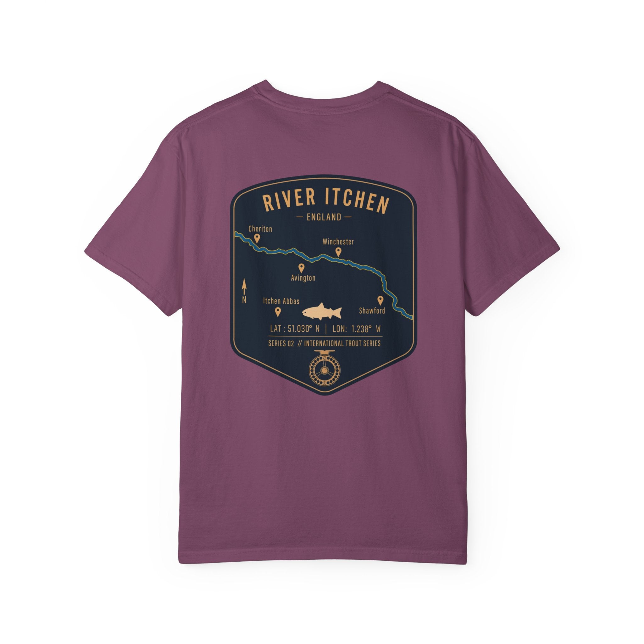 River Itchen England Fly Fishing Trout T-Shirt - Vintage Winchester Map Angler Gift - International Trout Series