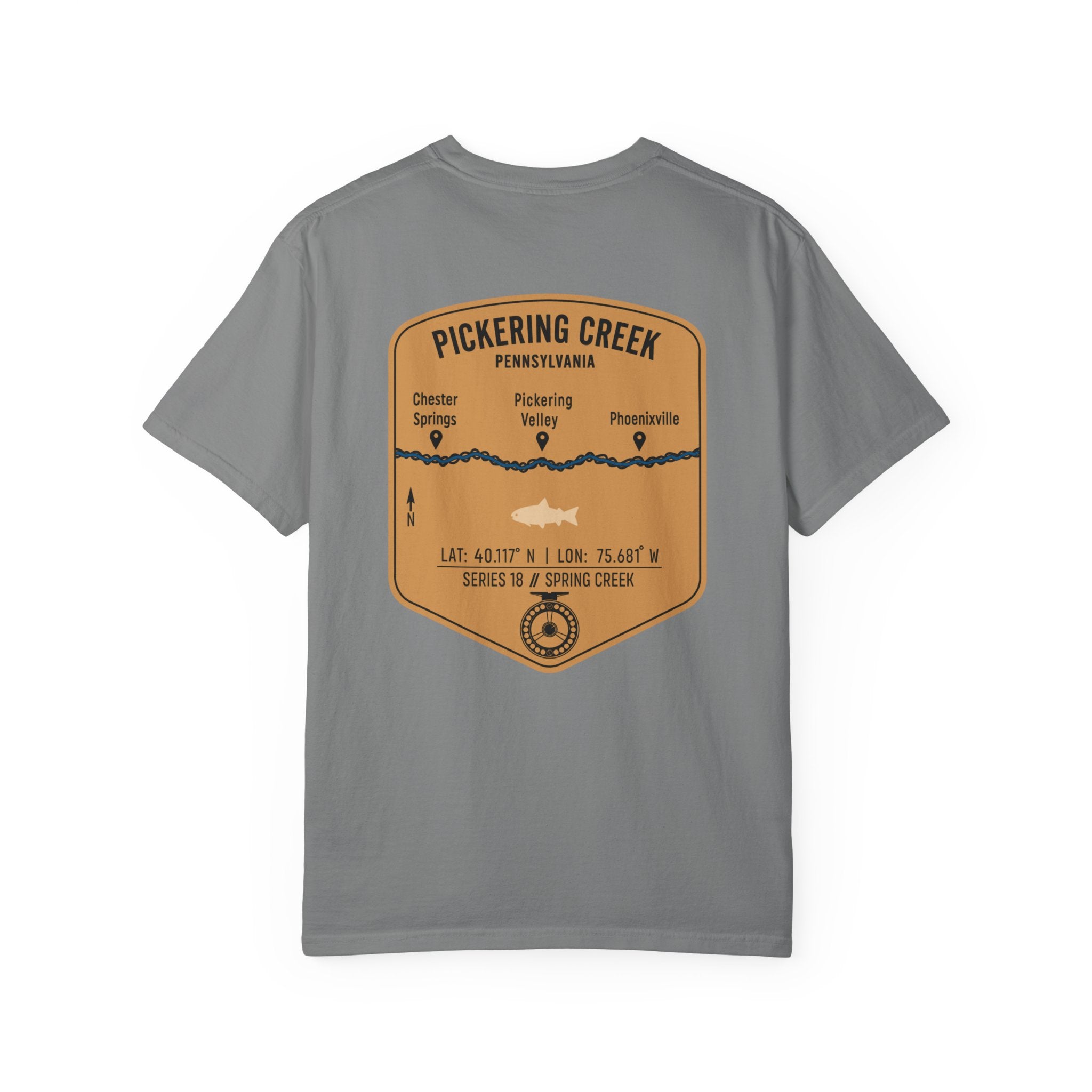 Pickering Creek Pennsylvania Fly Fishing T-Shirt - Chester Springs Phoenixville PA Angler Gift - Vintage Badge Tee