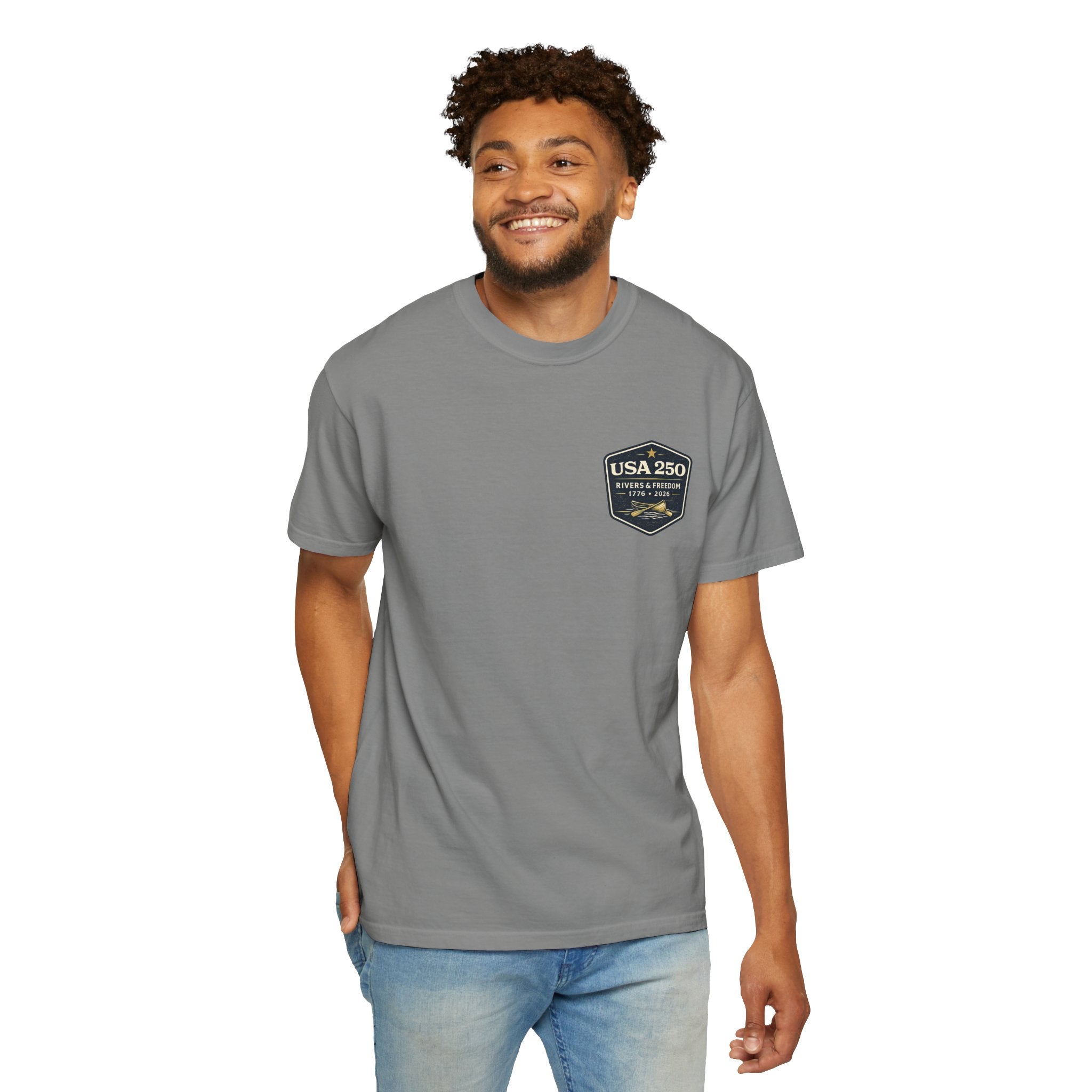 USA 250 River Heritage Light Color Back Badge Rugged Cotton Tee