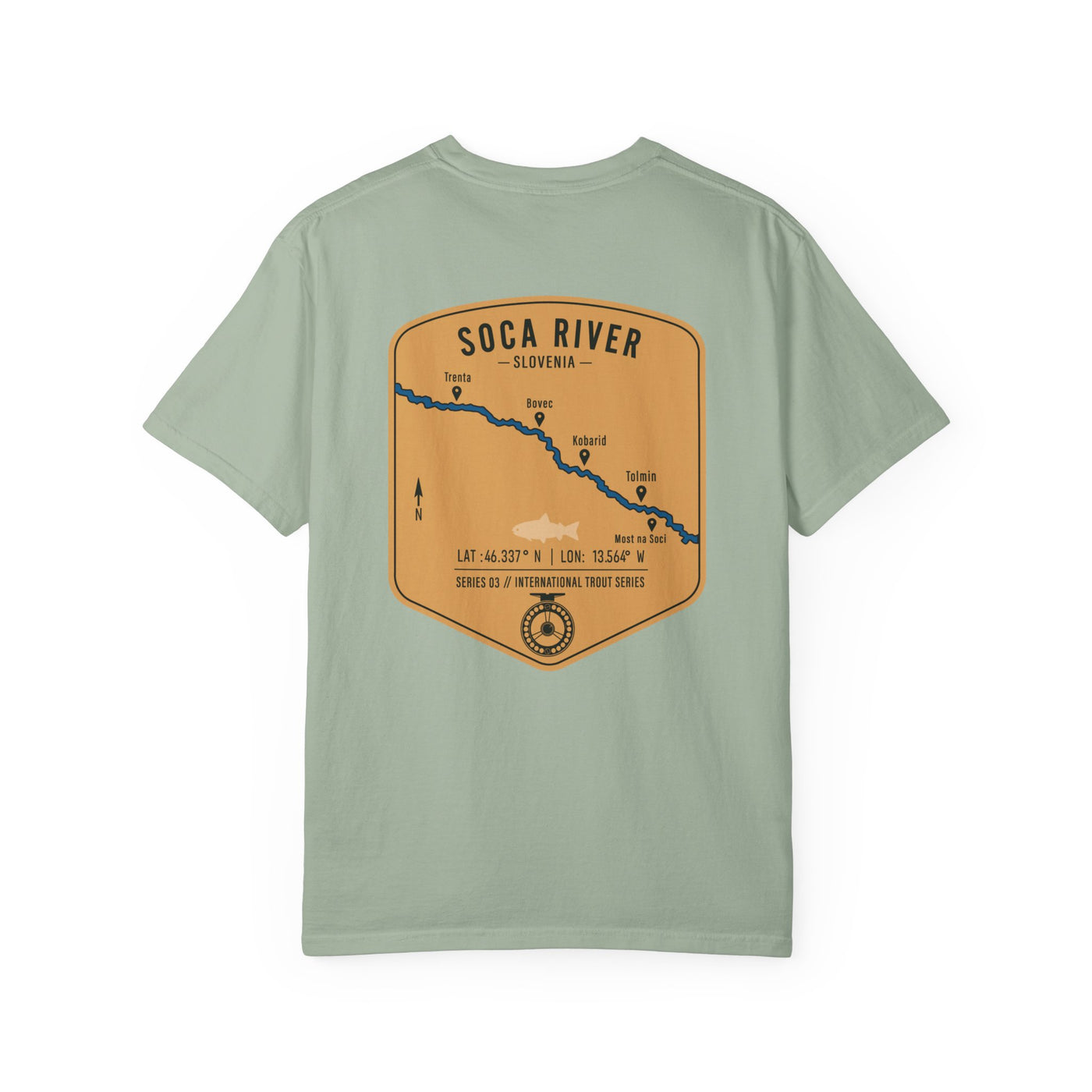 Soca River Slovenia Fly Fishing T-Shirt - International Trout Series Map Tee for Anglers and Outdoor Adventurers