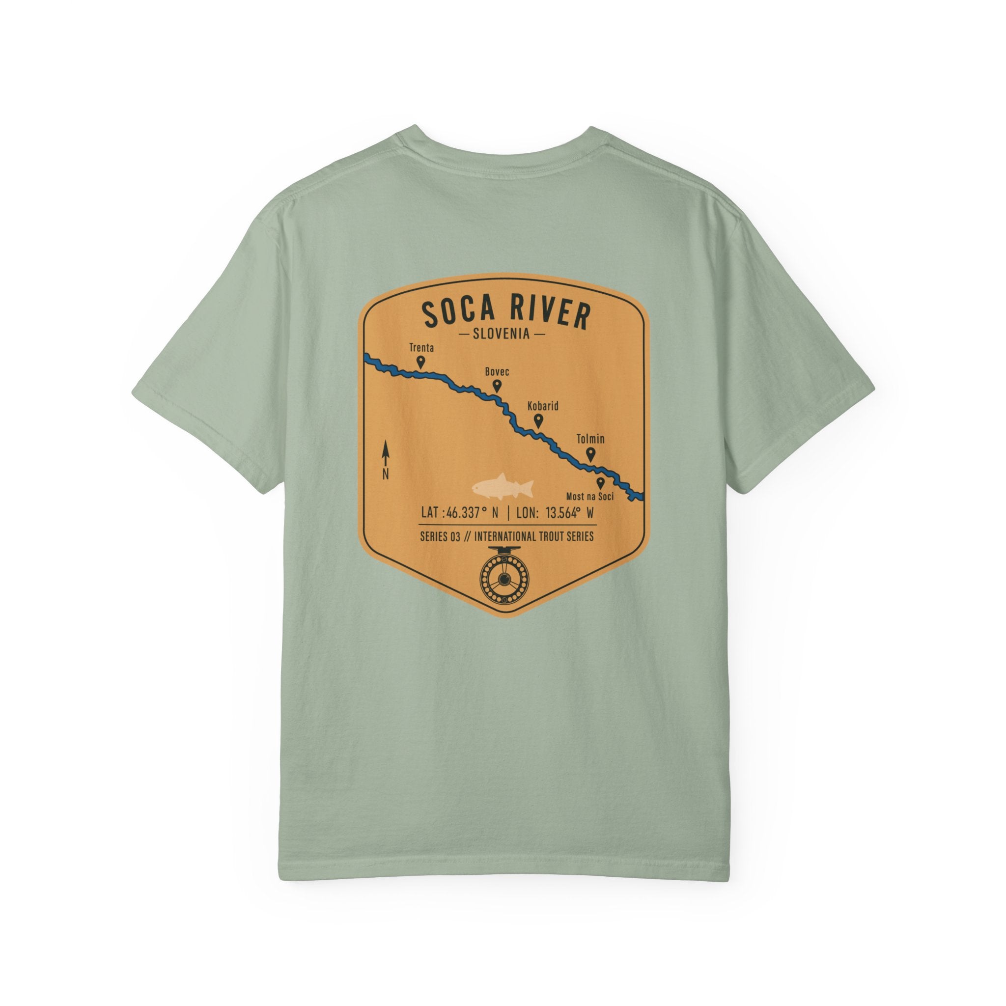 Soca River Slovenia Fly Fishing T-Shirt - International Trout Series Map Tee for Anglers and Outdoor Adventurers