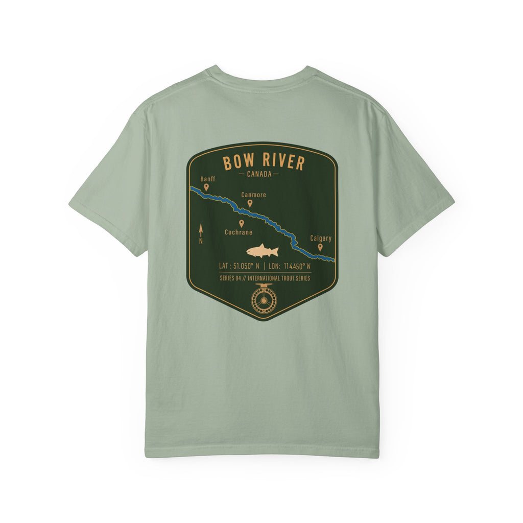 Bow River Canada Fly Fishing T-Shirt - International Trout Series Map Tee - Alberta Angler Gift for Men and Women