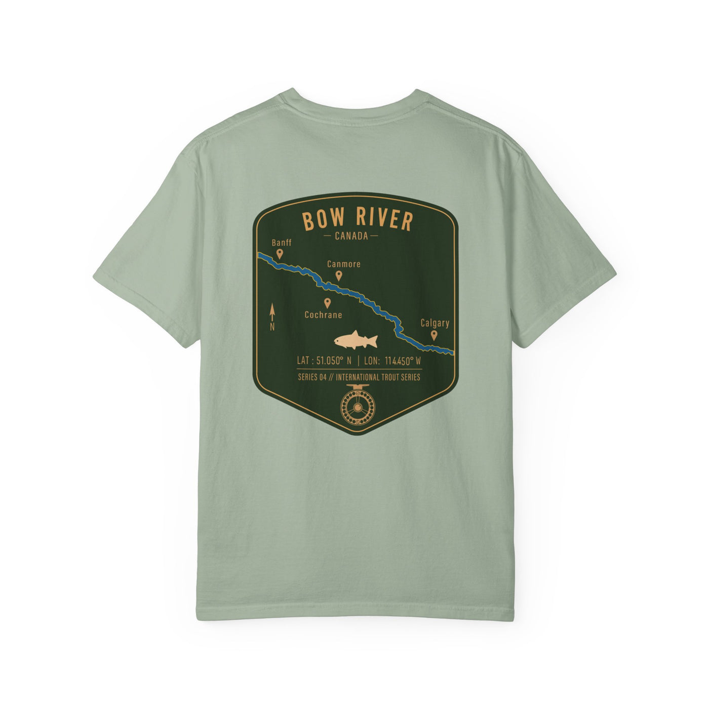 Bow River Canada Fly Fishing T-Shirt - International Trout Series Map Tee - Alberta Angler Gift for Men and Women