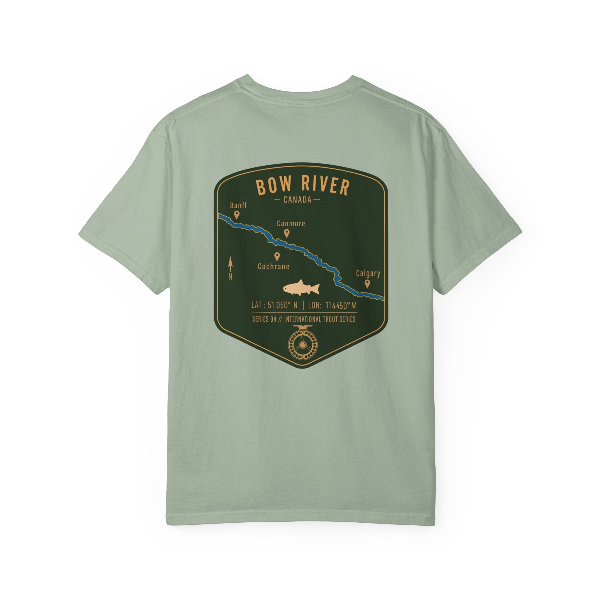 Bow River Canada Fly Fishing T-Shirt - International Trout Series Map Tee - Alberta Angler Gift for Men and Women