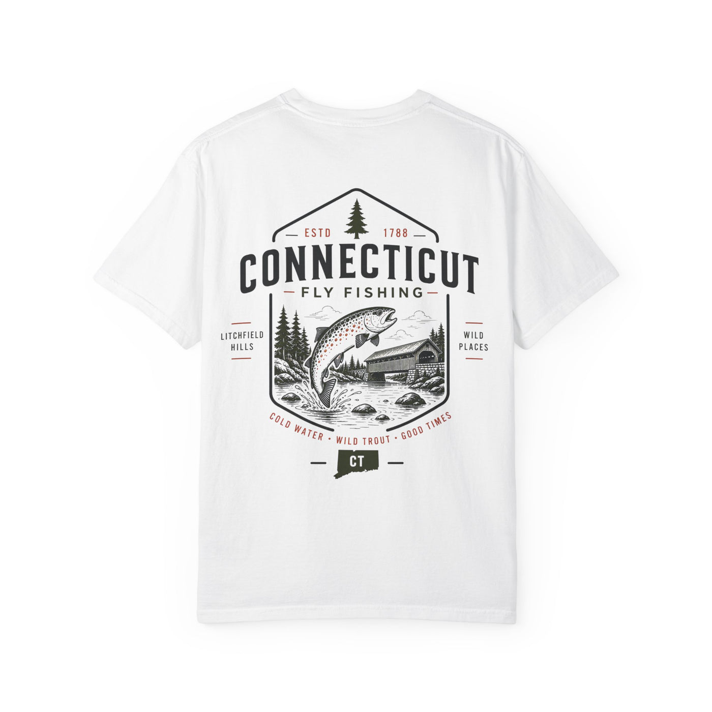 Connecticut - State Fly Fishing Badge — Rugged Cotton Tee