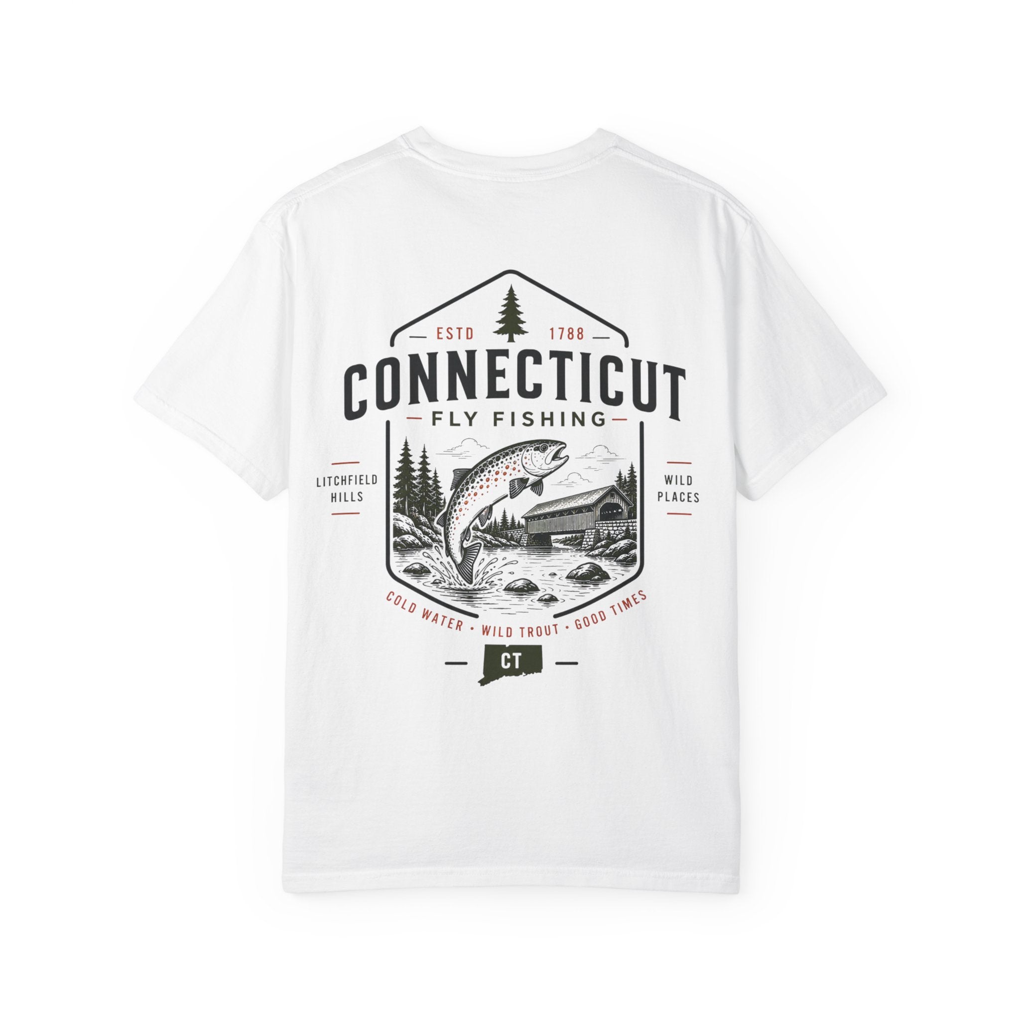 Connecticut - State Fly Fishing Badge — Rugged Cotton Tee