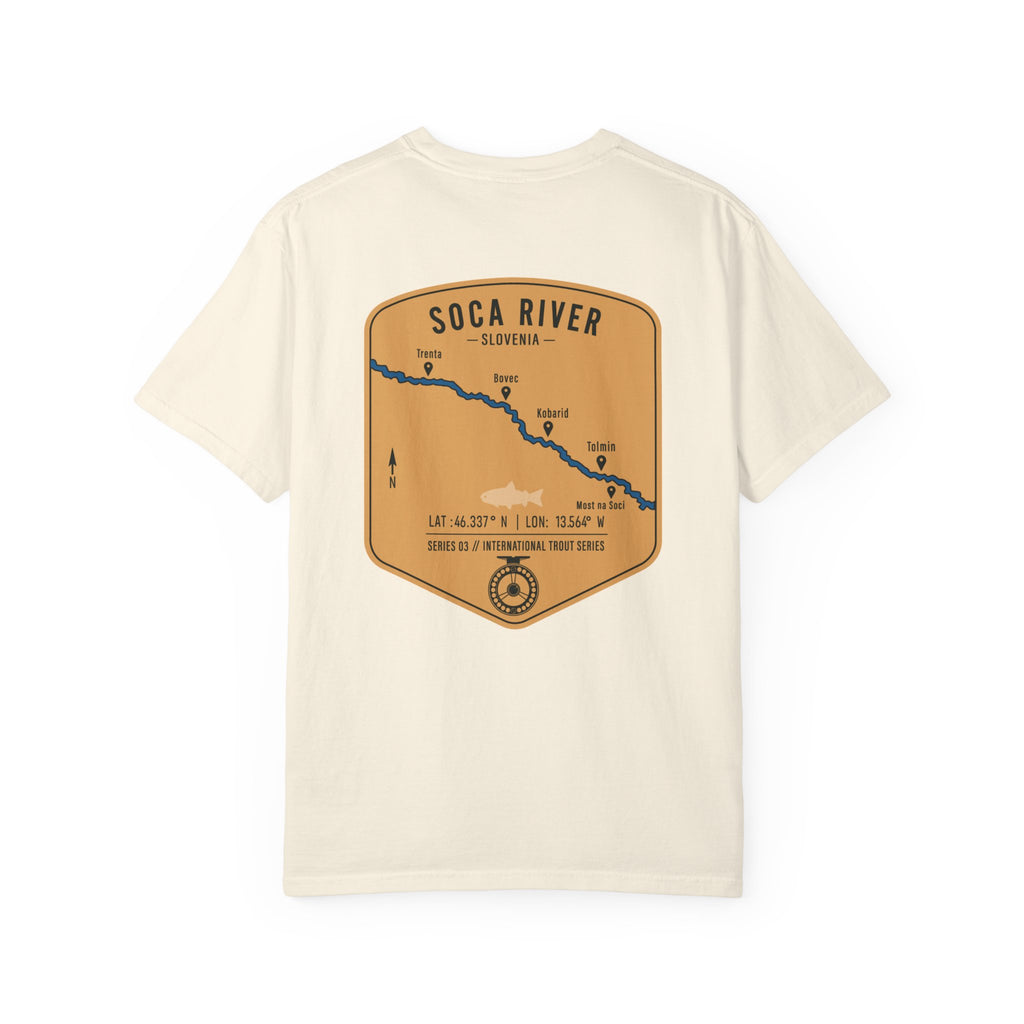 Soca River Slovenia Fly Fishing T-Shirt - International Trout Series Map Tee for Anglers and Outdoor Adventurers