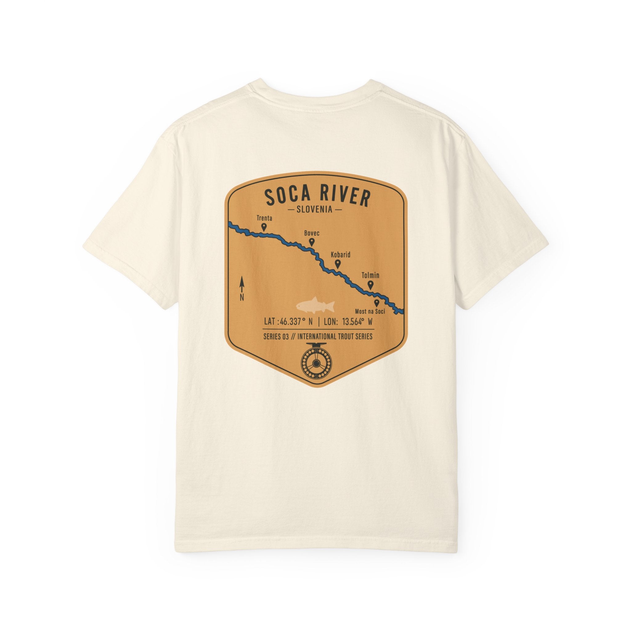 Soca River Slovenia Fly Fishing T-Shirt - International Trout Series Map Tee for Anglers and Outdoor Adventurers