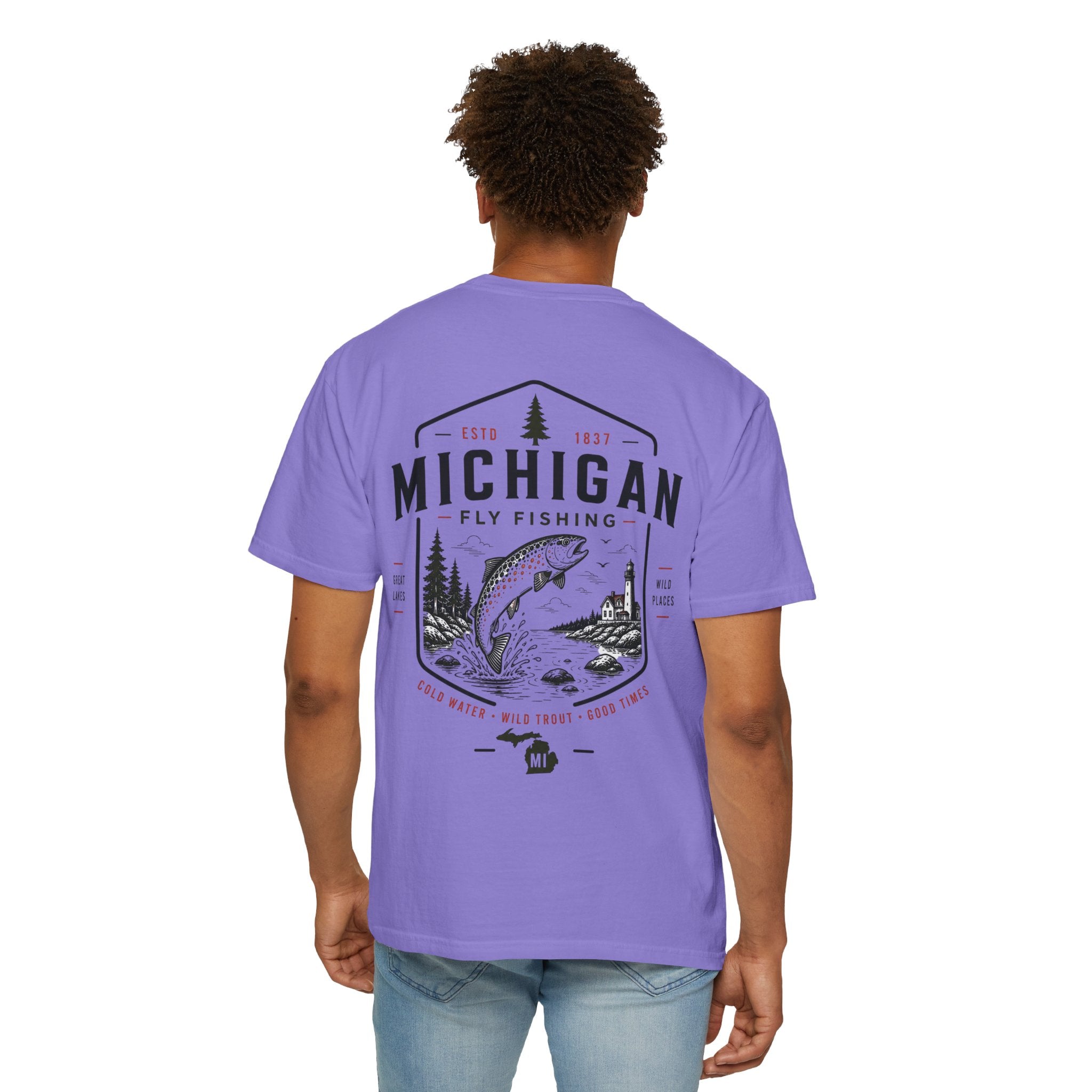 Michigan - State Fly Fishing Badge — Rugged Cotton Tee