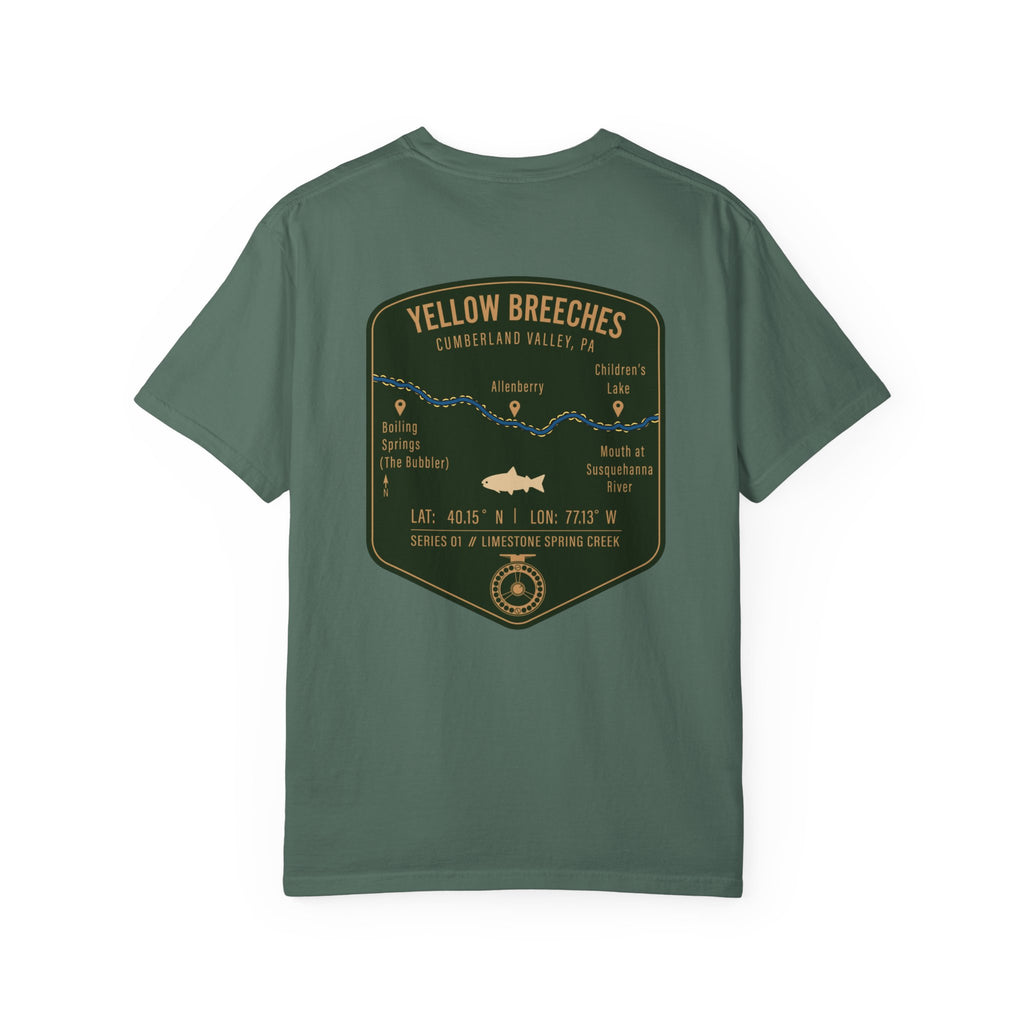 Yellow Breeches Fly Fishing T-Shirt - Cumberland Valley PA Trout Fishing Gear - Vintage Badge Style Limestone Creek Tee