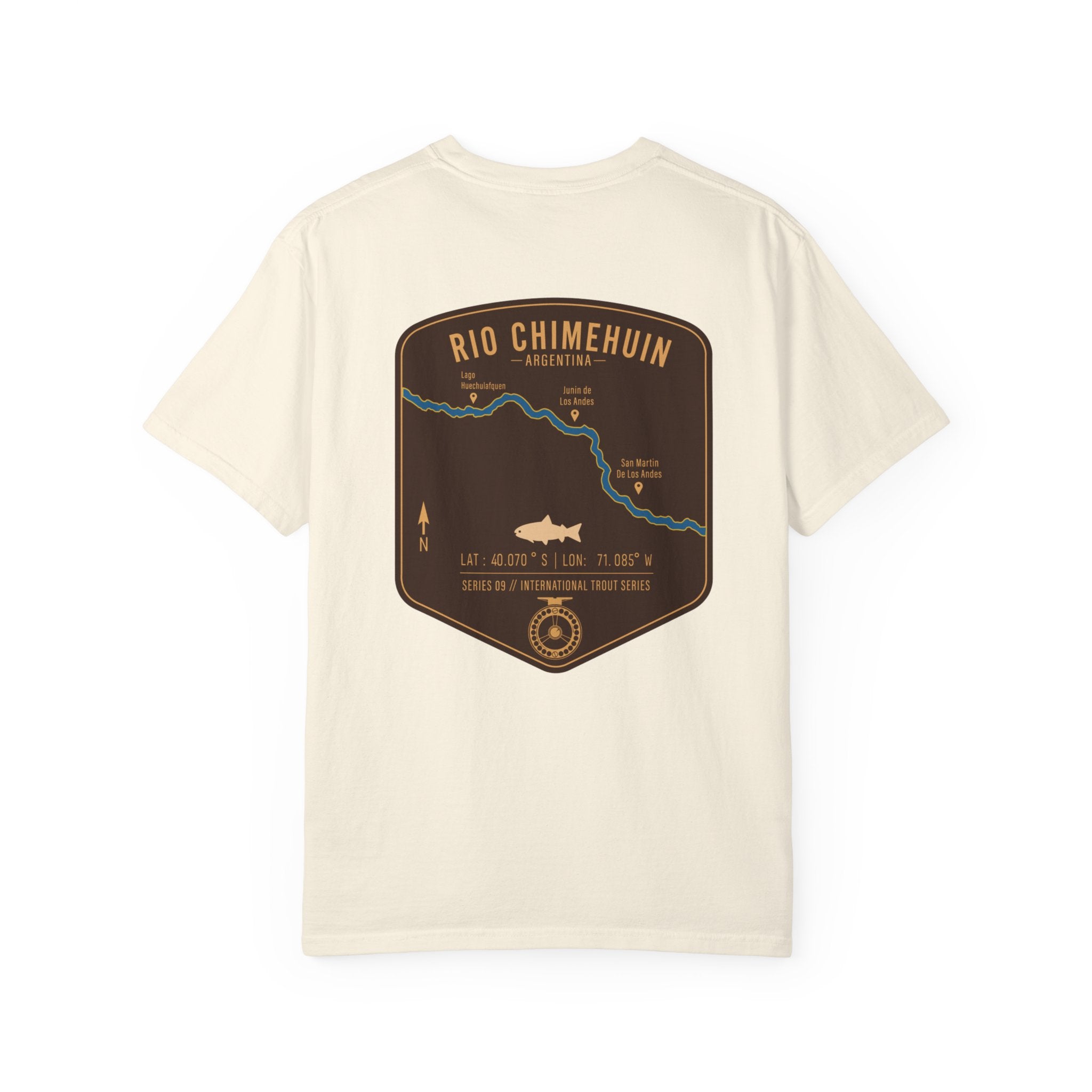 Rio Chimehuin Argentina Fly Fishing T-Shirt - Vintage Patagonia Trout Series Map Tee - Junin de los Andes Souvenir