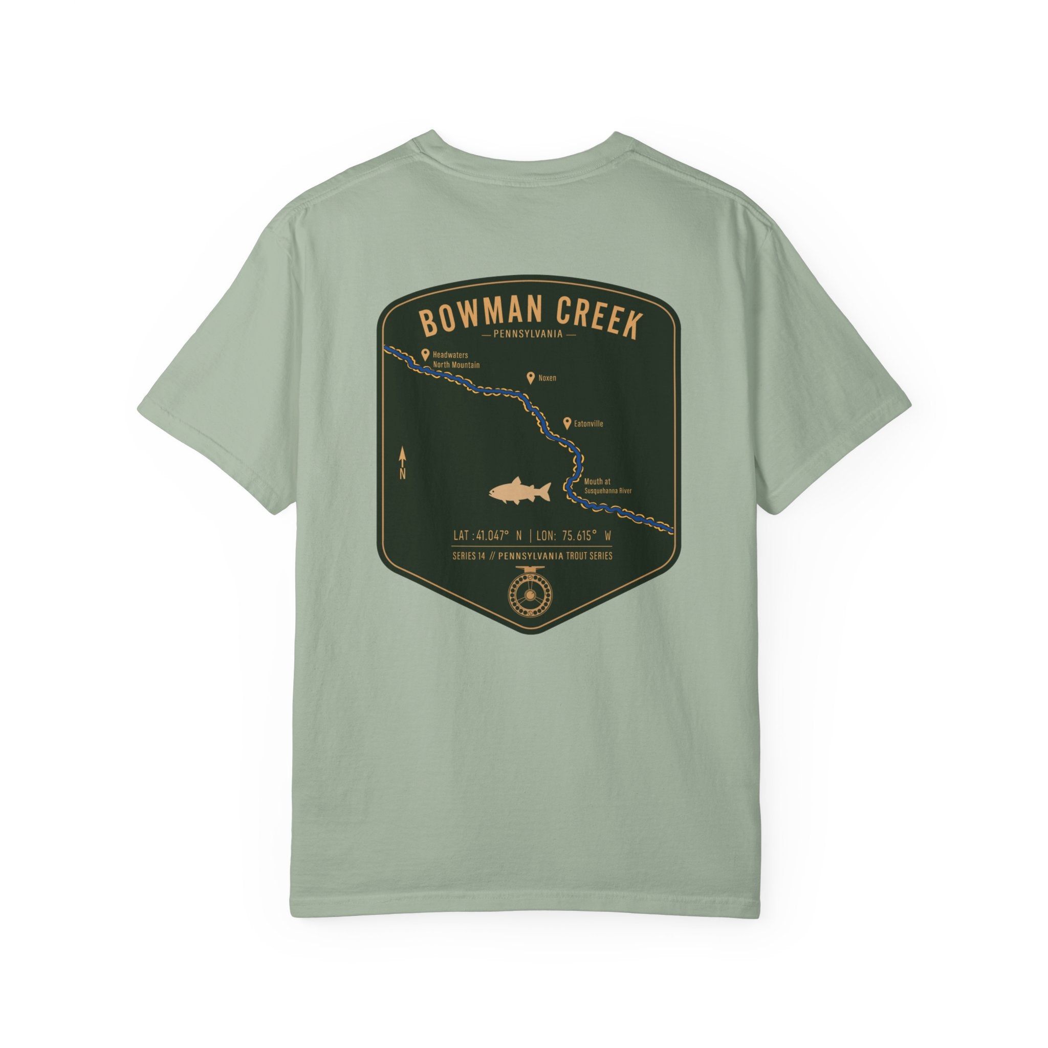 Bowman Creek Pennsylvania Fly Fishing T-Shirt - Series 14 Trout Map Tee for Anglers