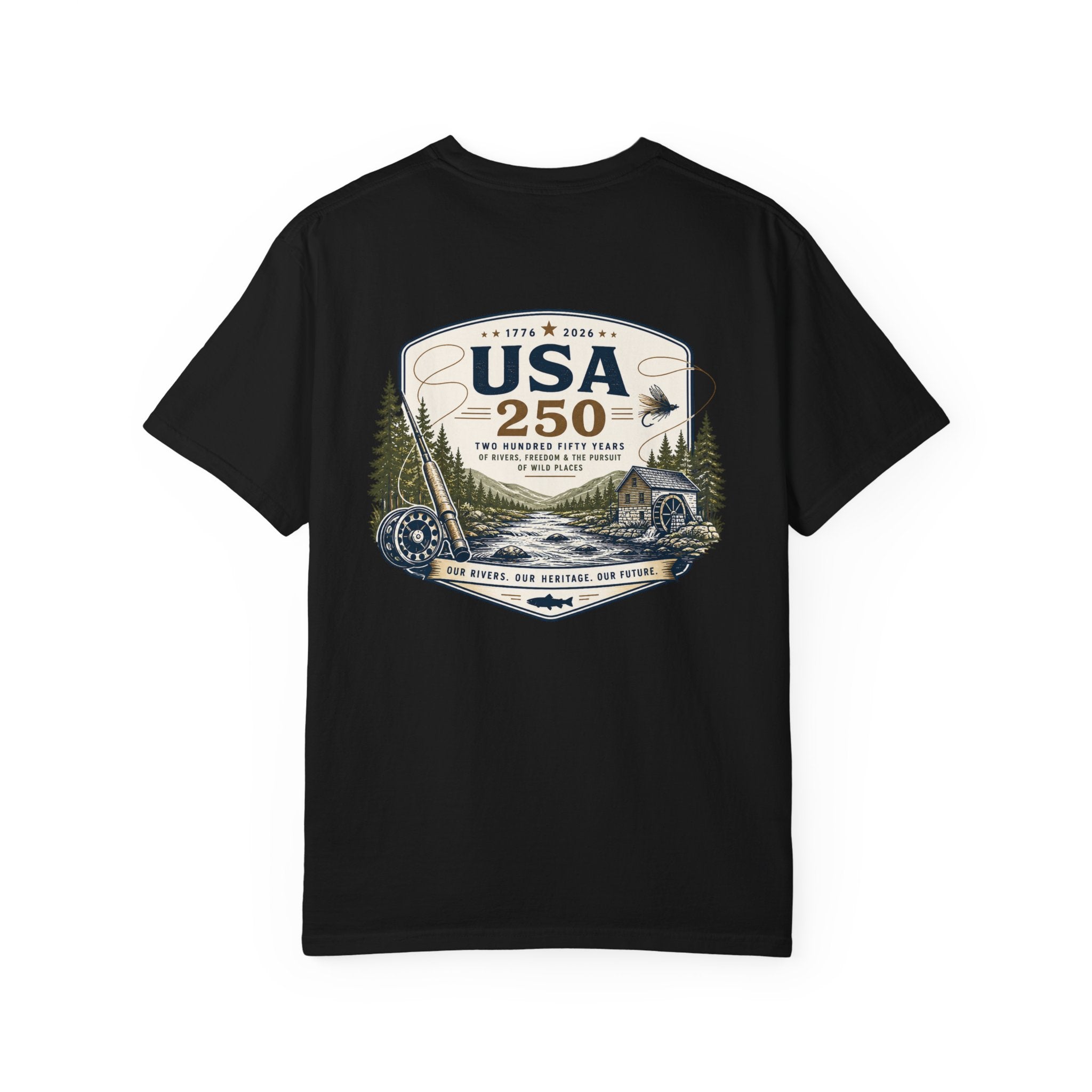 USA 250 River Heritage Light Color Back Badge Rugged Cotton Tee