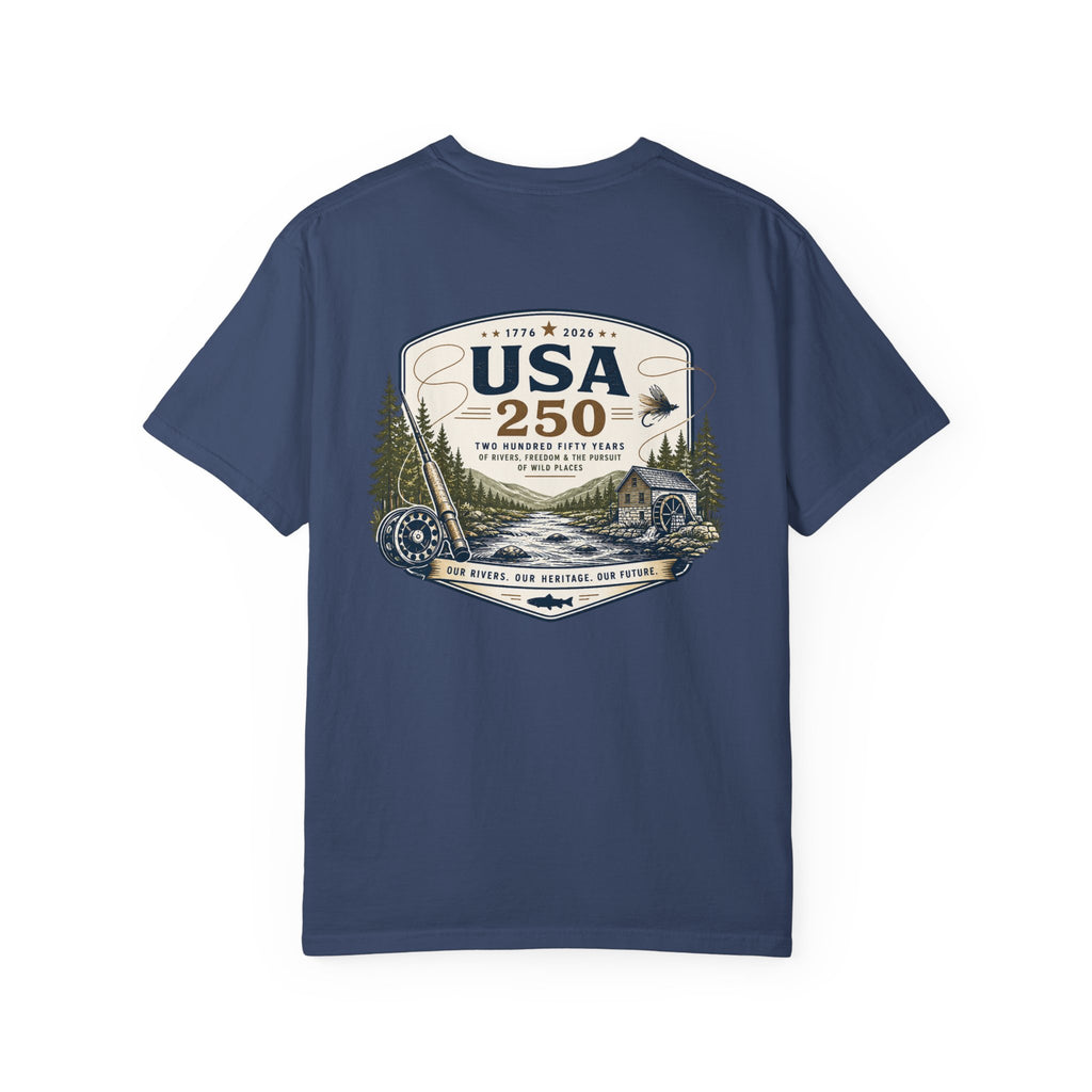USA 250 River Heritage Light Color Back Badge Rugged Cotton Tee