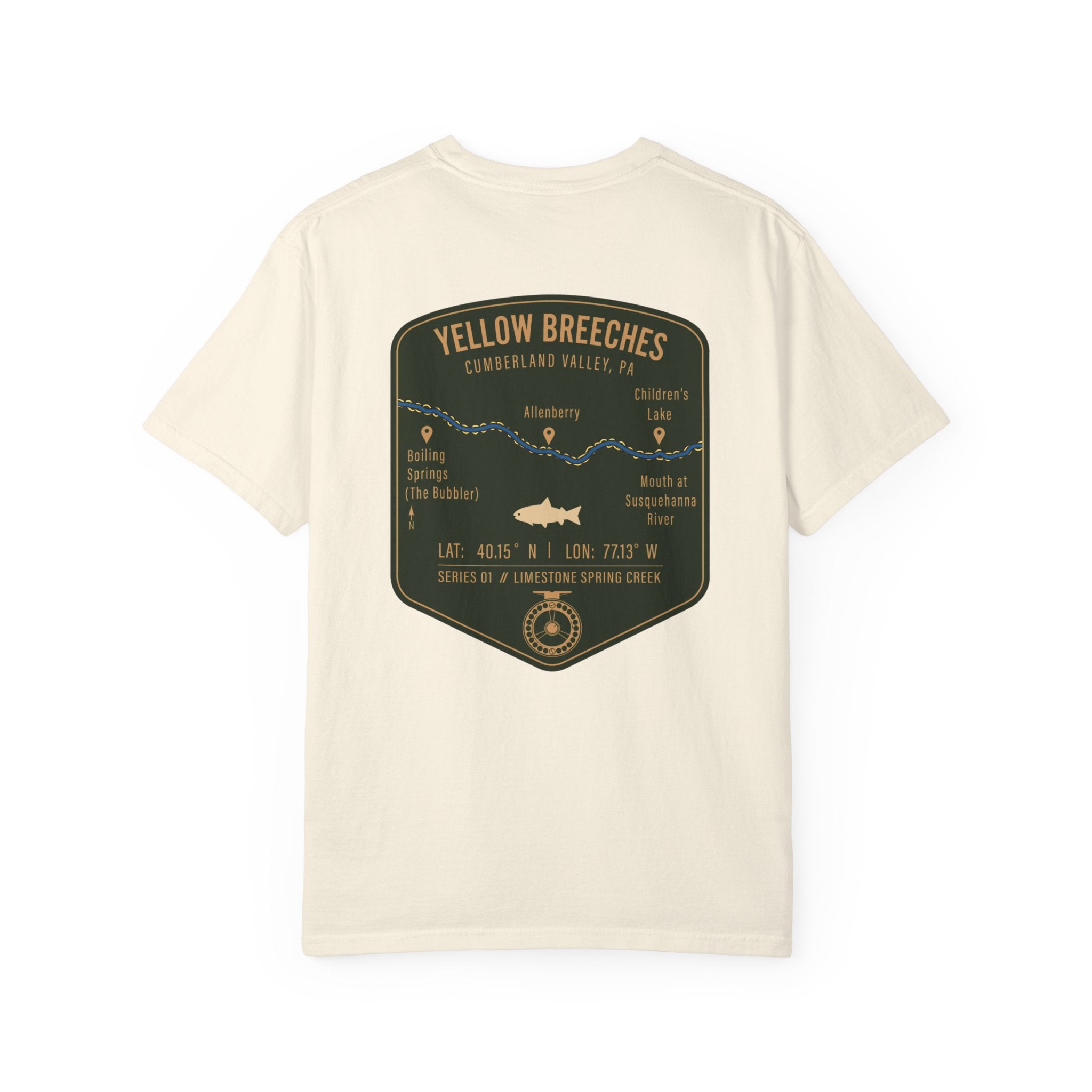 Yellow Breeches Fly Fishing T-Shirt - Cumberland Valley PA Trout Fishing Gear - Vintage Badge Style Limestone Creek Tee