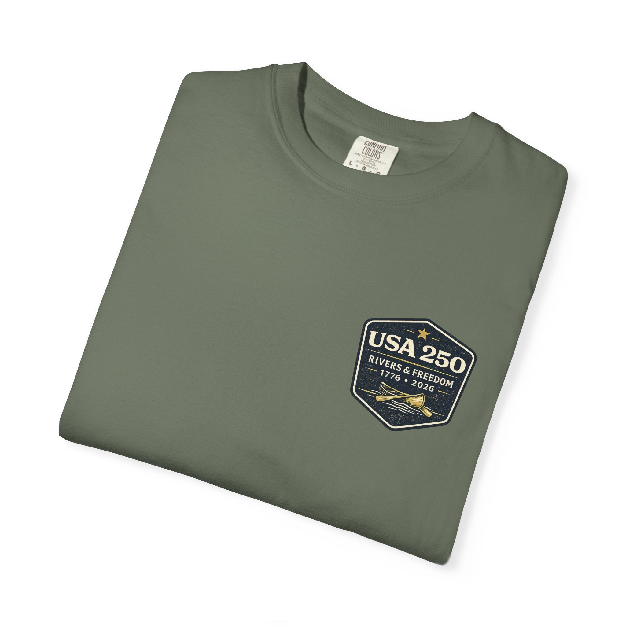 USA 250 River Heritage Light Color Back Badge Rugged Cotton Tee