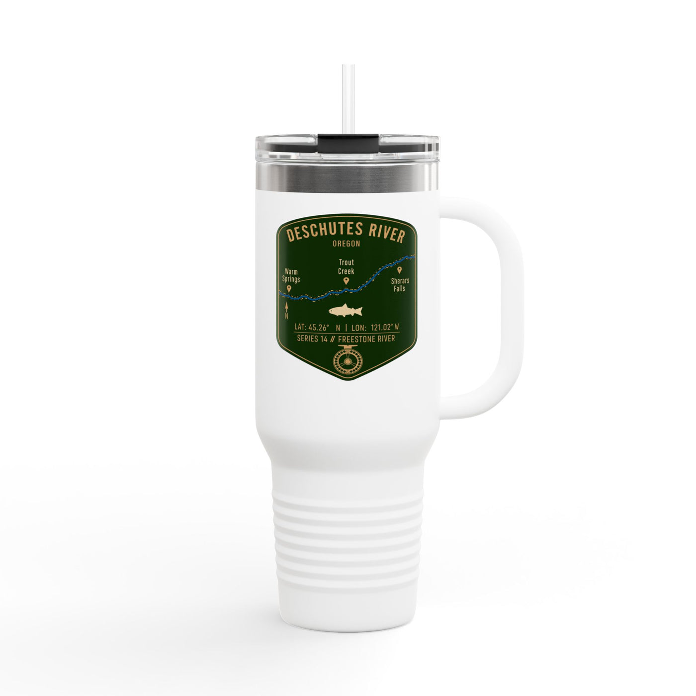 Deschutes River Fishing Badge Travel Mug | 40oz Insulated Tumbler