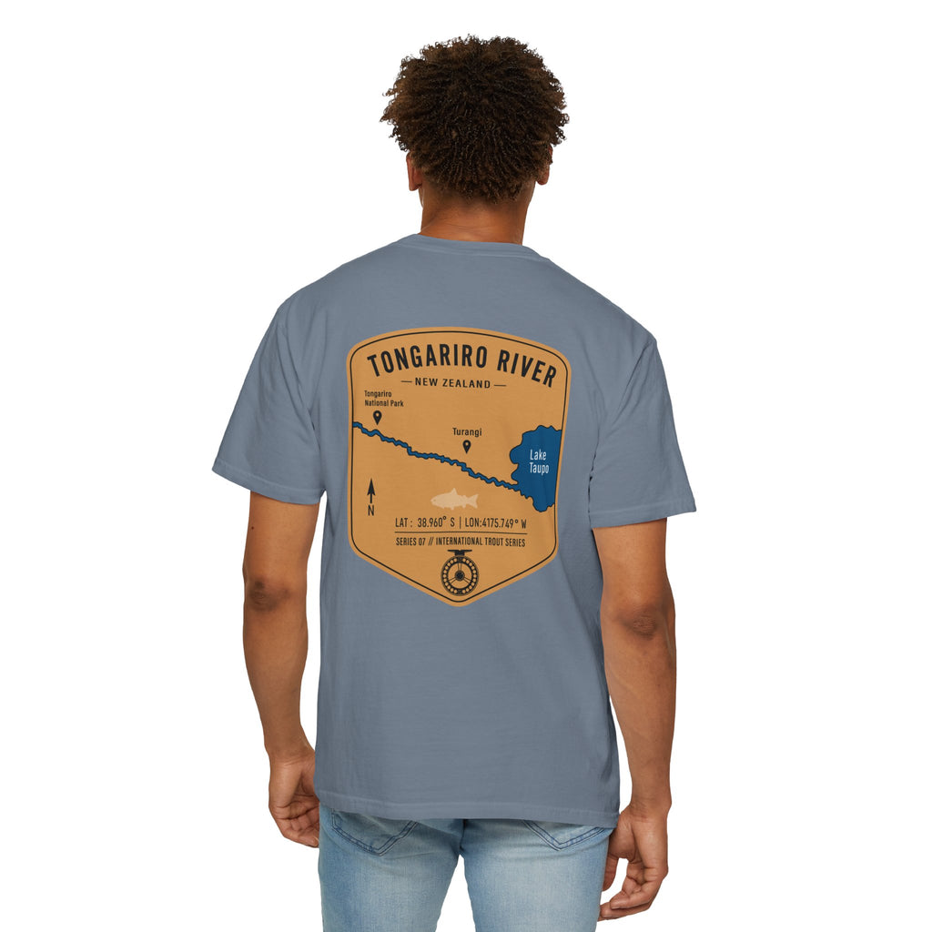 Tongariro River New Zealand Fly Fishing T-Shirt - Vintage Trout Fishing Map Tee for Anglers - Turangi Lake Taupo Souvenir