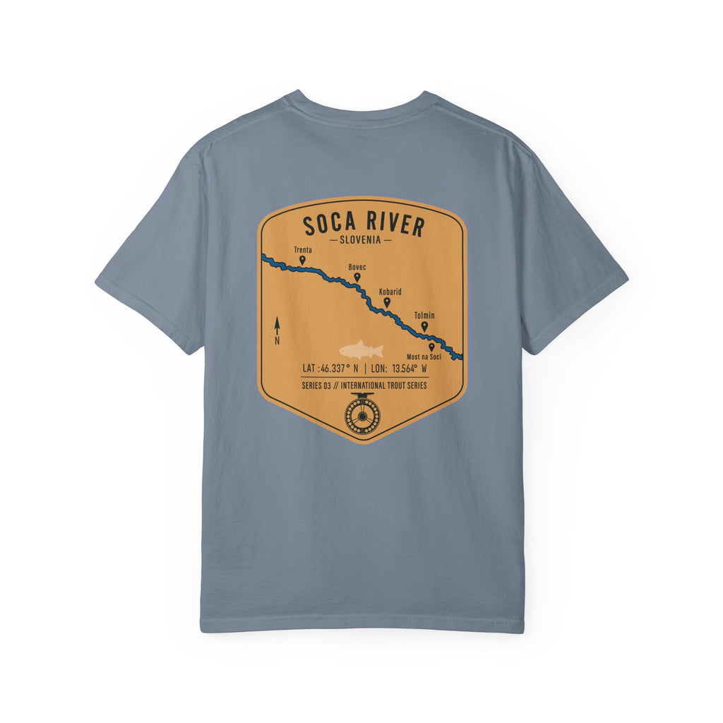 Soca River Slovenia Fly Fishing T-Shirt - International Trout Series Map Tee for Anglers and Outdoor Adventurers